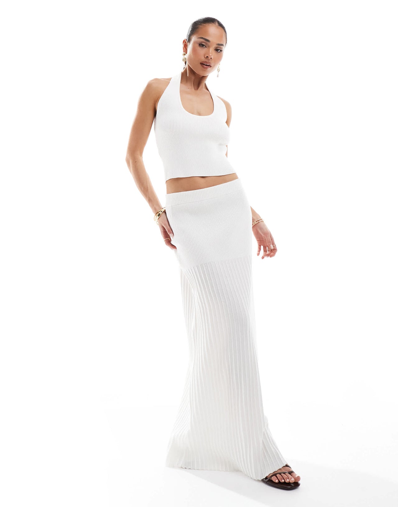 4th & Reckless knitted low back halterneck top co-ord in white
