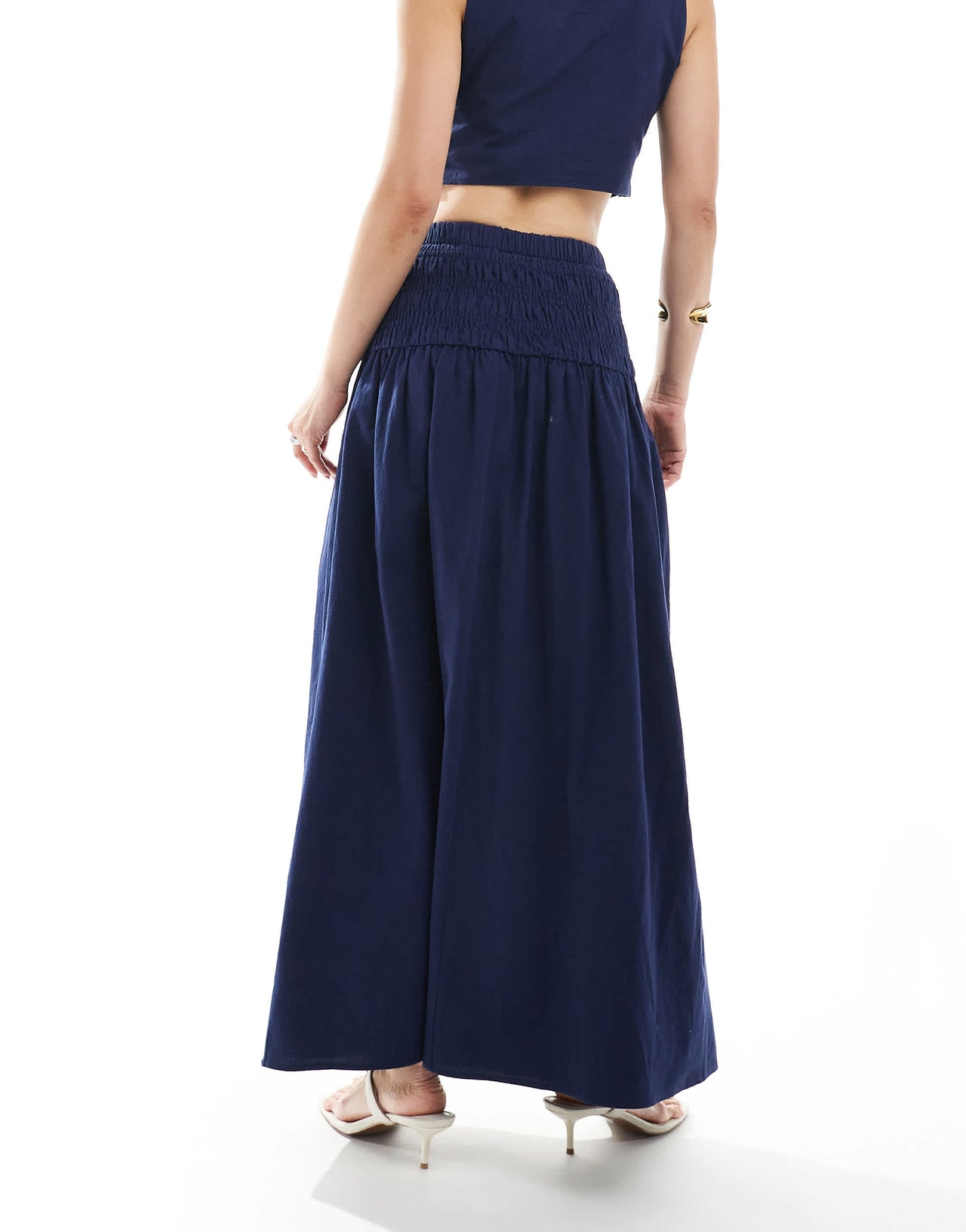 4th & Reckless linen look dropped waist maxi skirt co-ord in navy