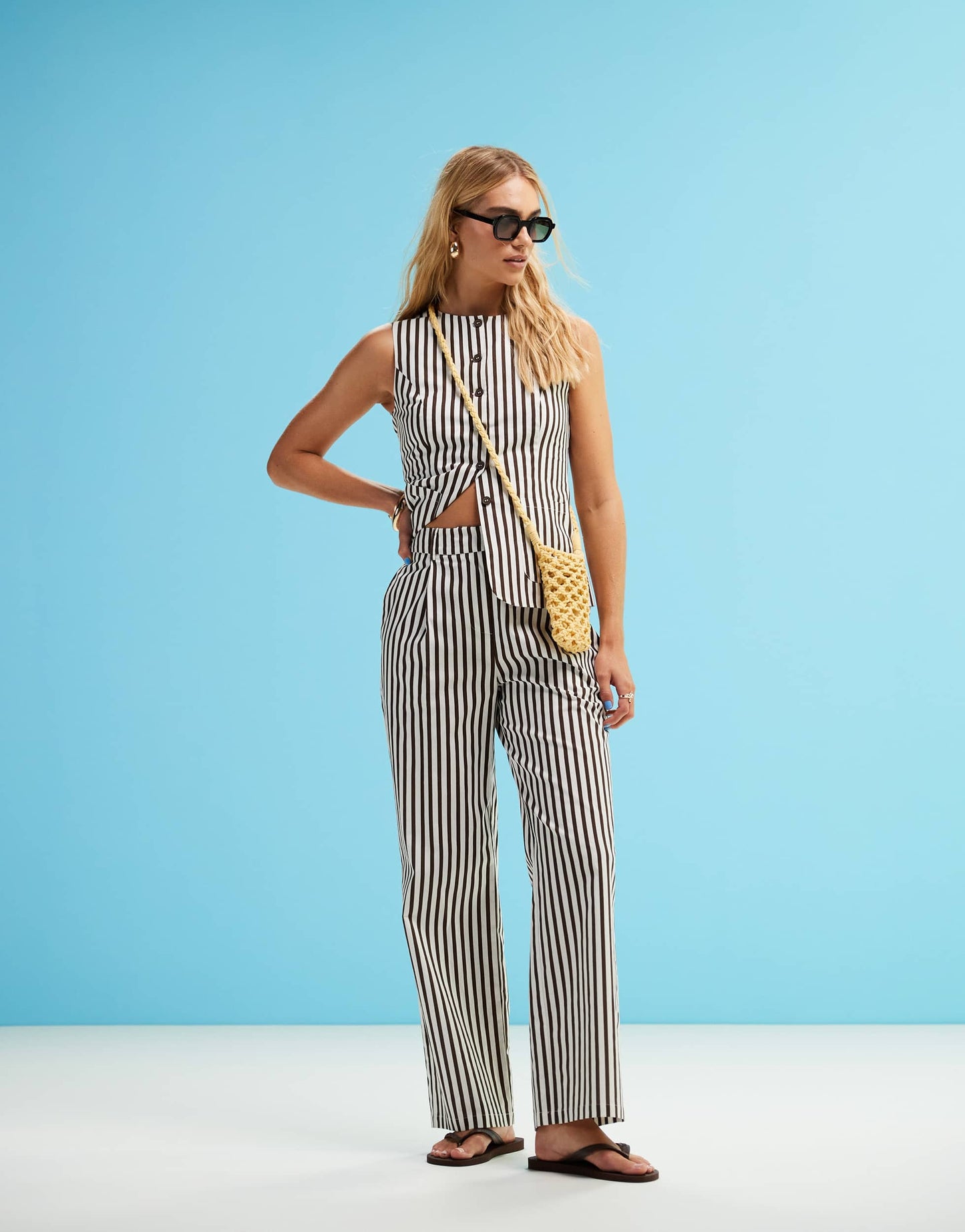 4th & Reckless tailored straight leg trousers co-ord in brown stripe