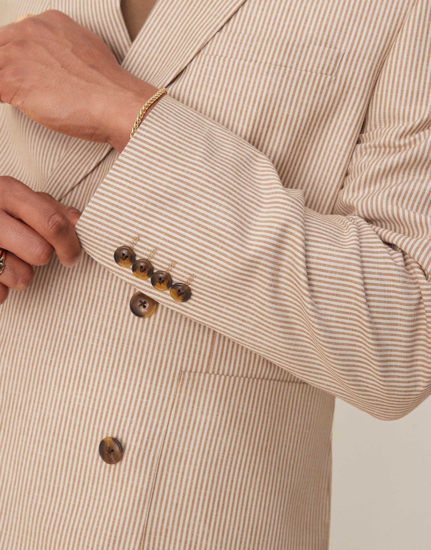 ASOS DESIGN linen slim suit jacket in stone stripe