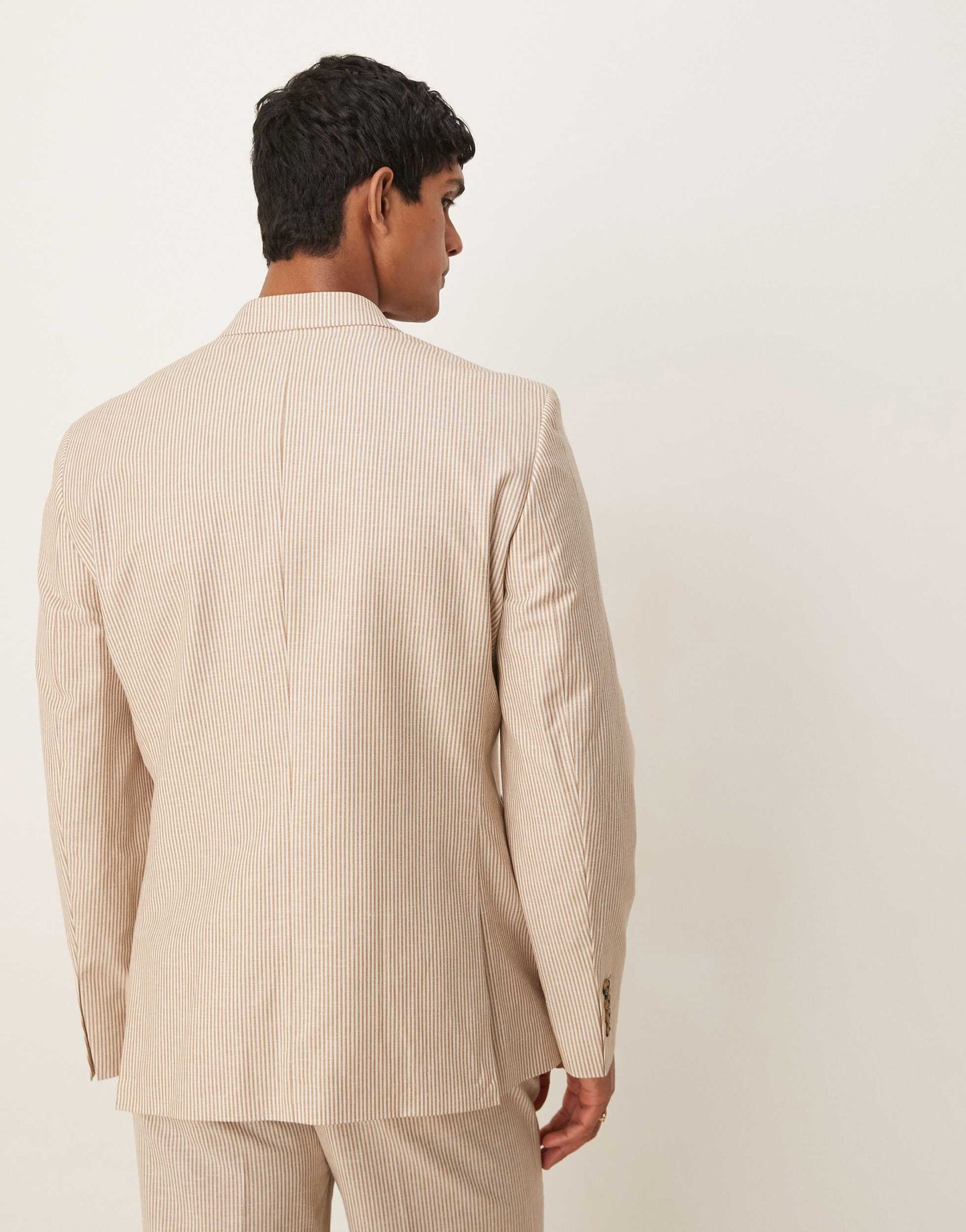 ASOS DESIGN linen slim suit jacket in stone stripe