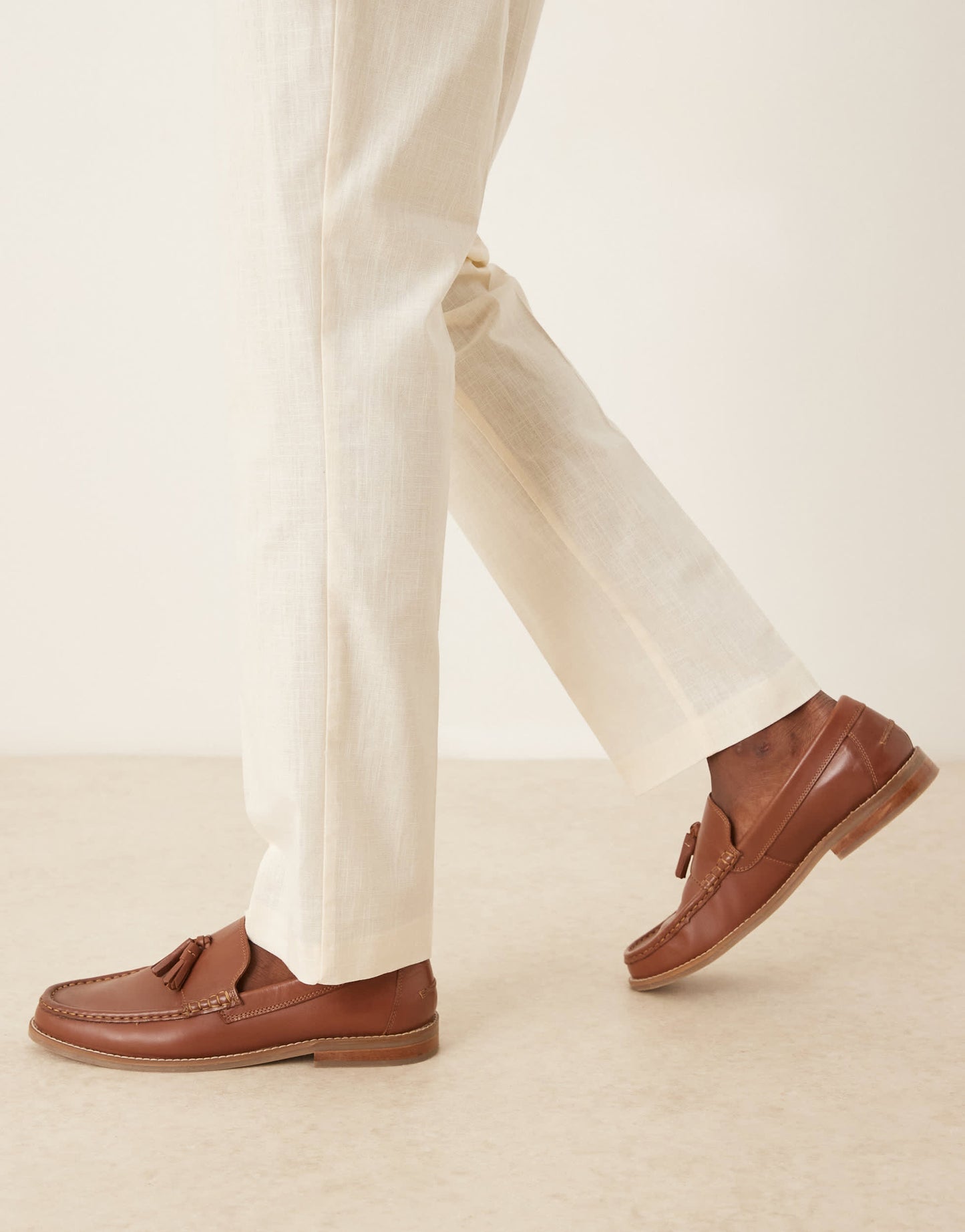 ASOS DESIGN linen look slim suit trousers with front pleat in ecru
