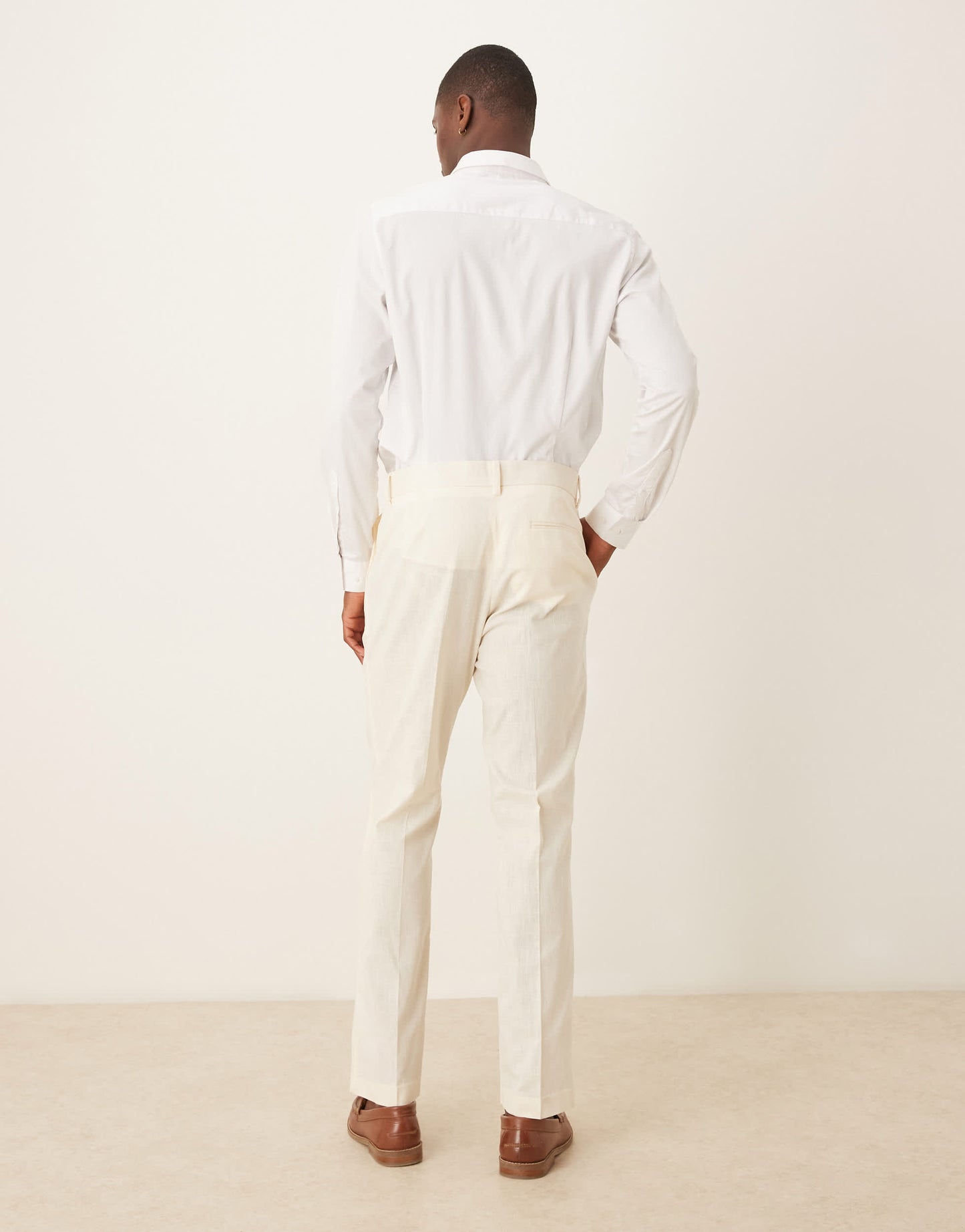 ASOS DESIGN linen look slim suit trousers with front pleat in ecru