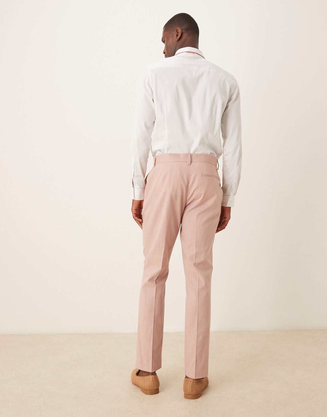 ASOS DESIGN linen look slim suit trousers with front pleat in pink