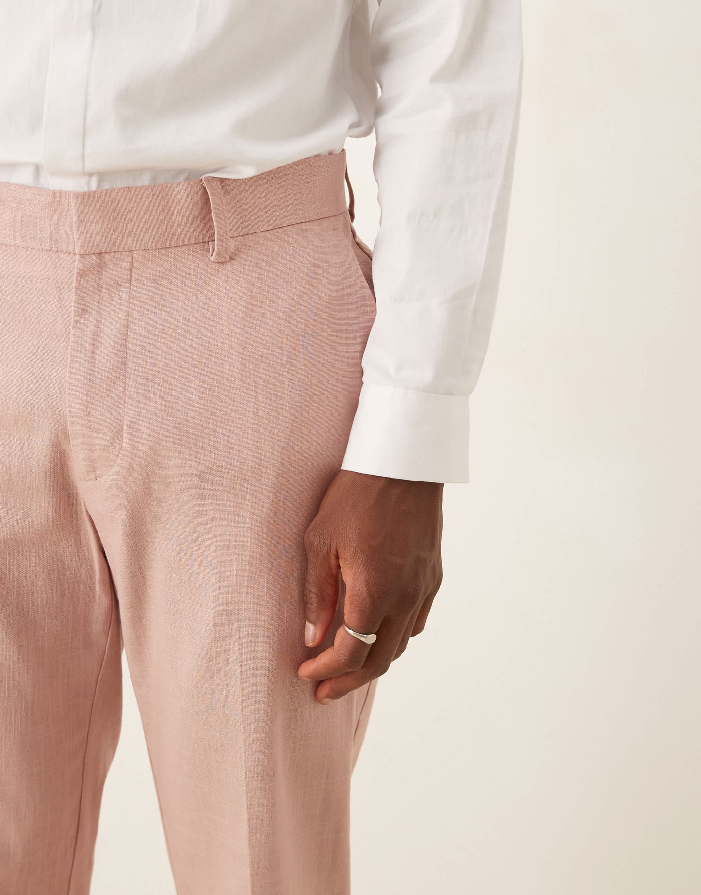 ASOS DESIGN linen look slim suit trousers with front pleat in pink