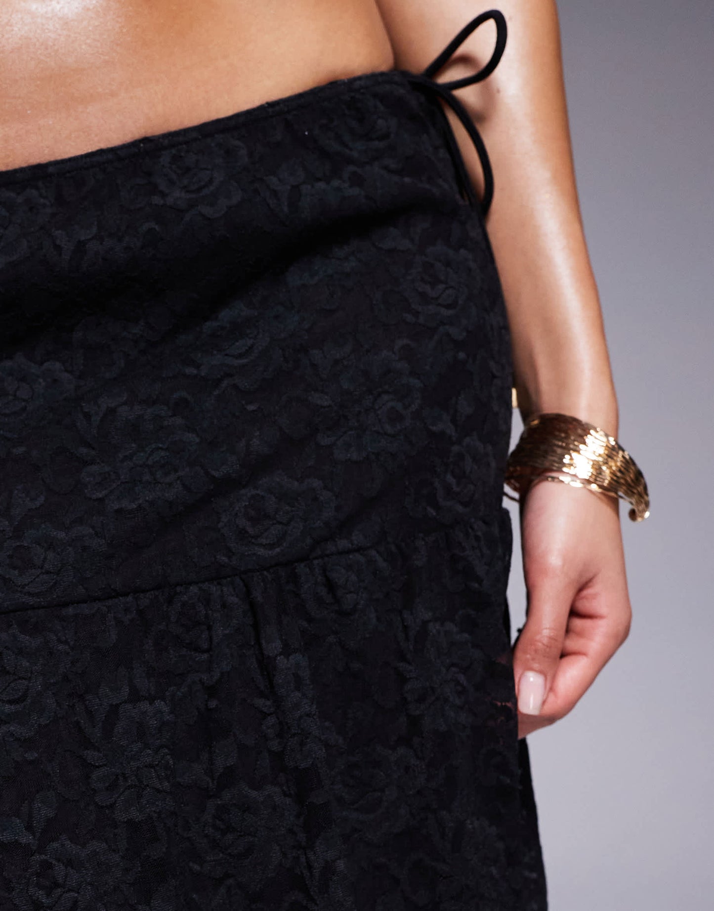 South Beach ruffle lace midi beach skirt in black