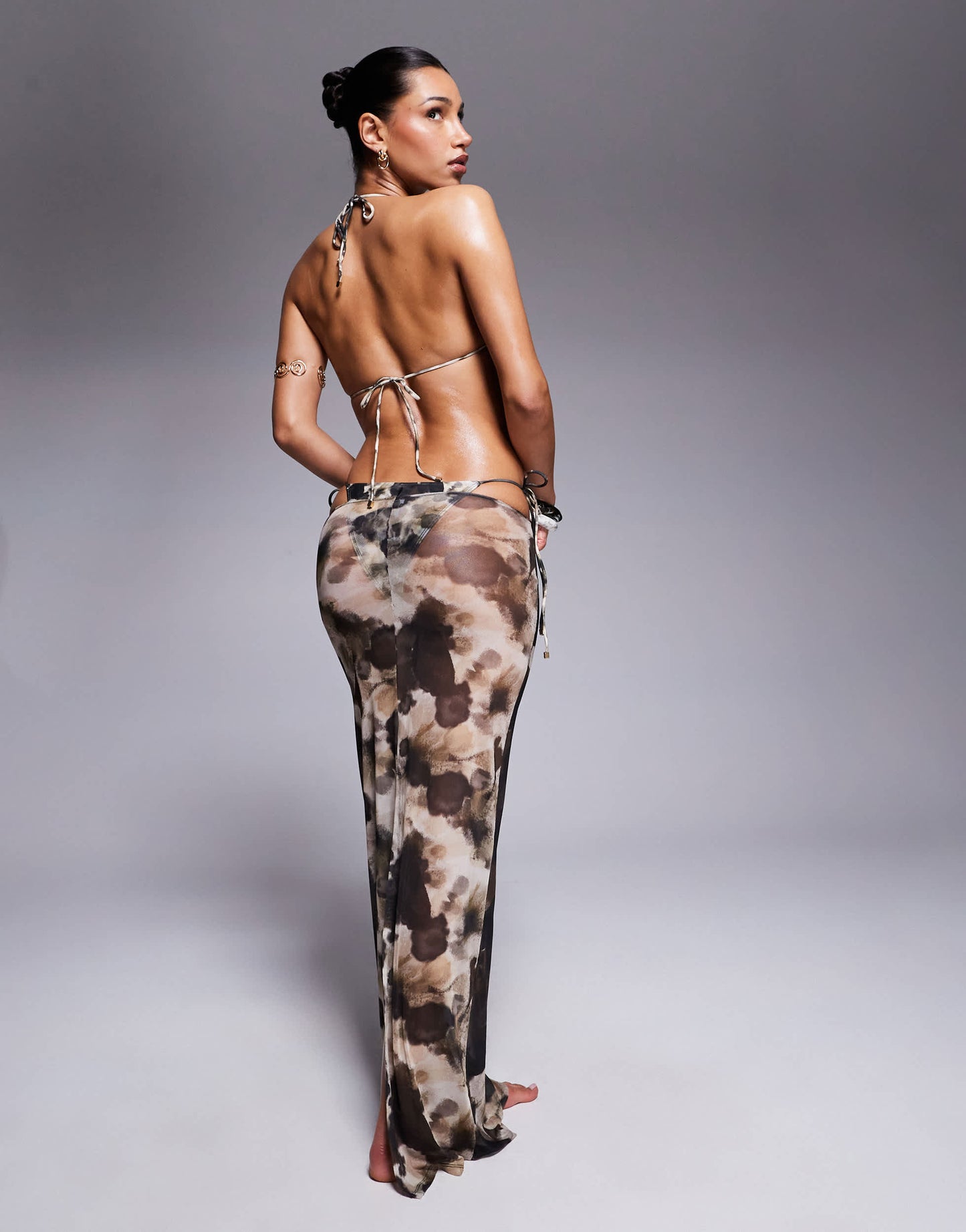 South Beach mesh maxi beach skirt in smoke print