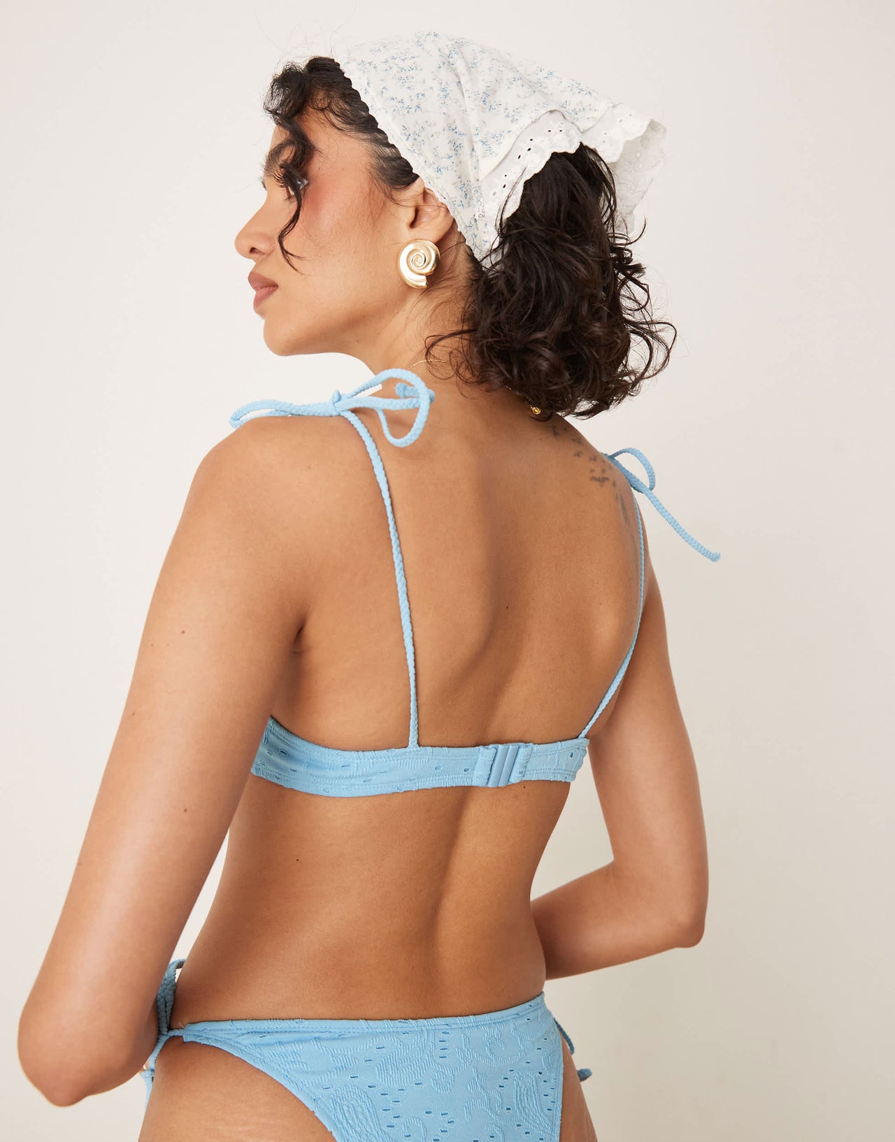 ASOS DESIGN Tia textured paisley crop bikini top in light blue