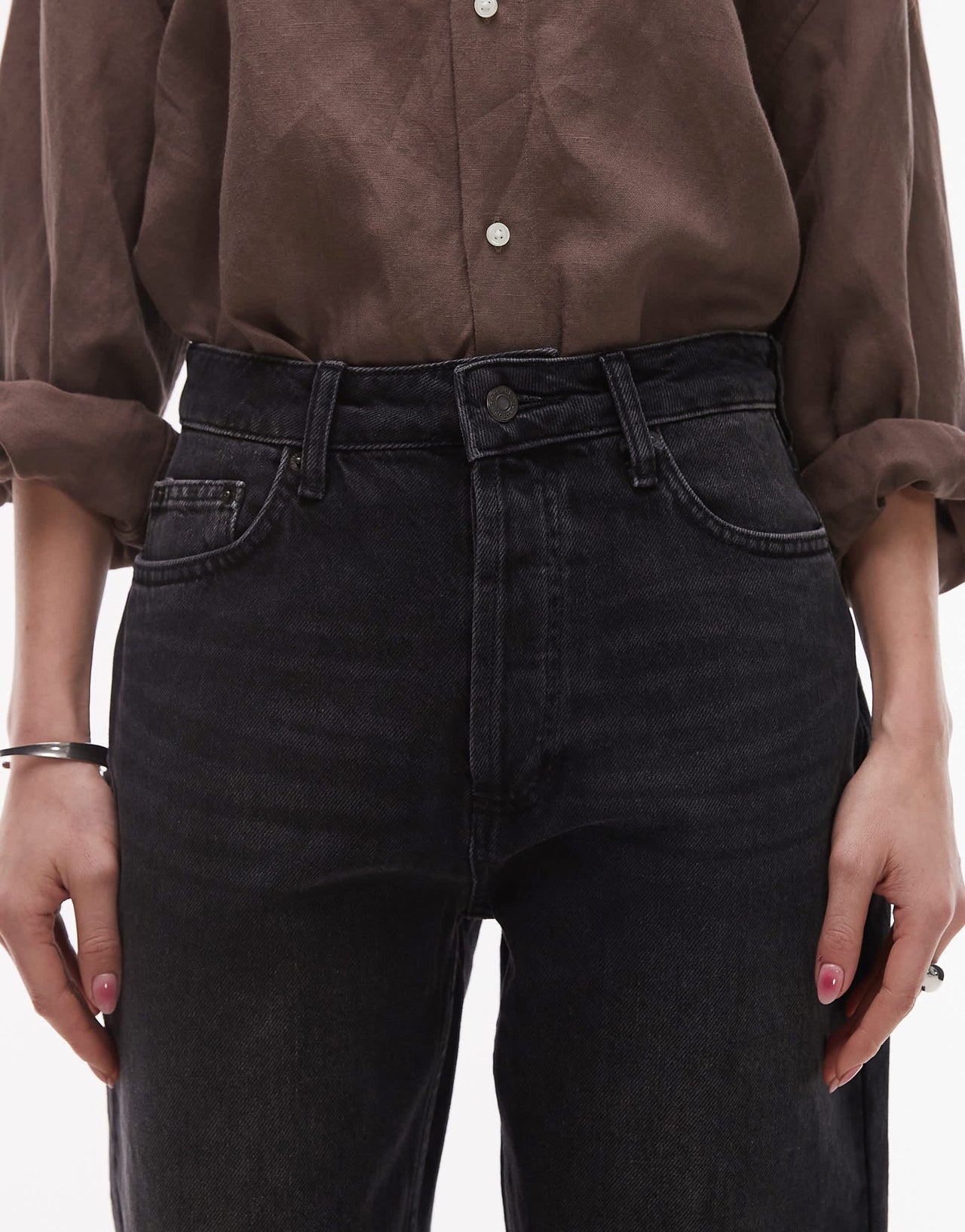 Topshop Kort high rise straight jean in washed black