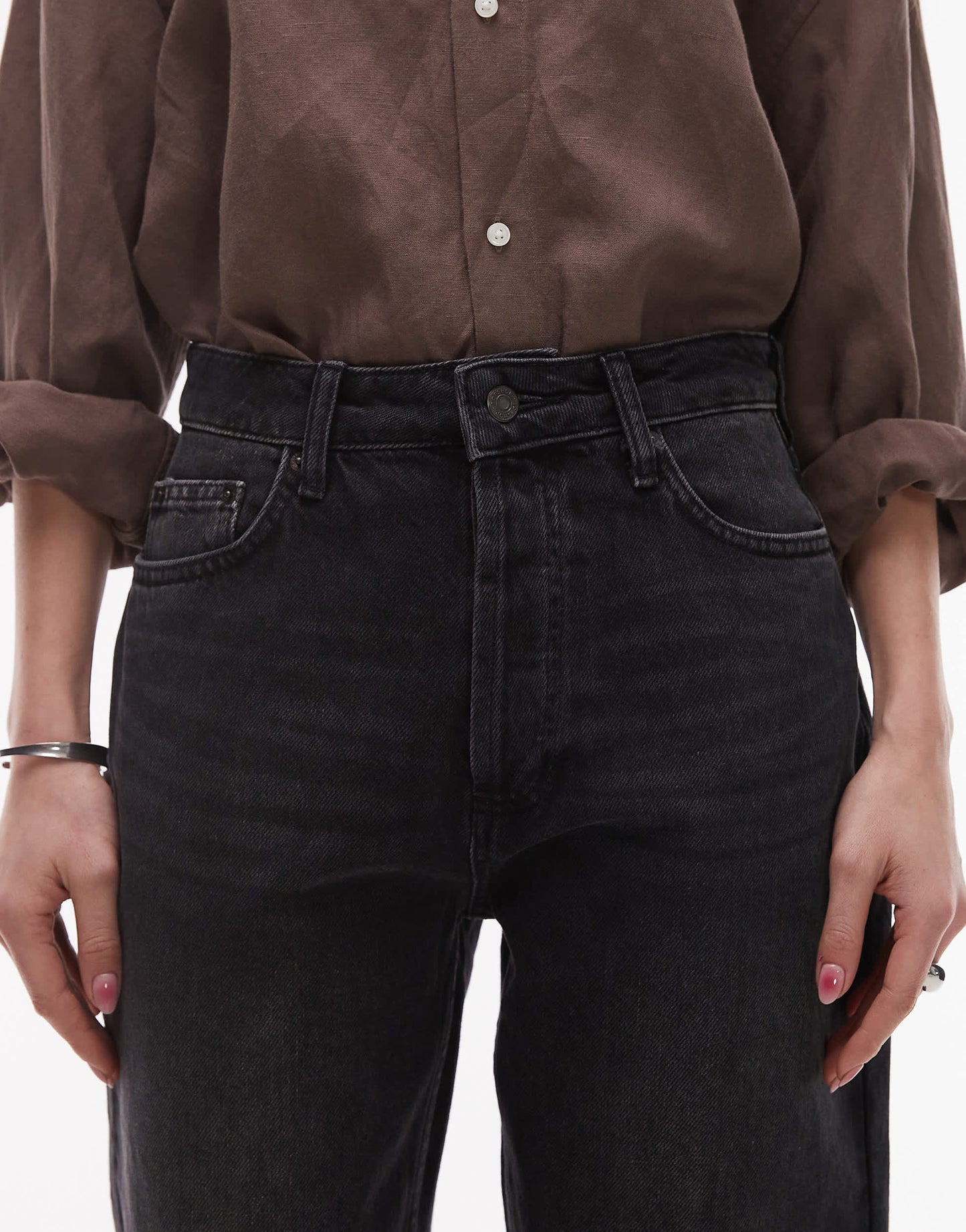 Topshop Kort high rise straight jean in washed black