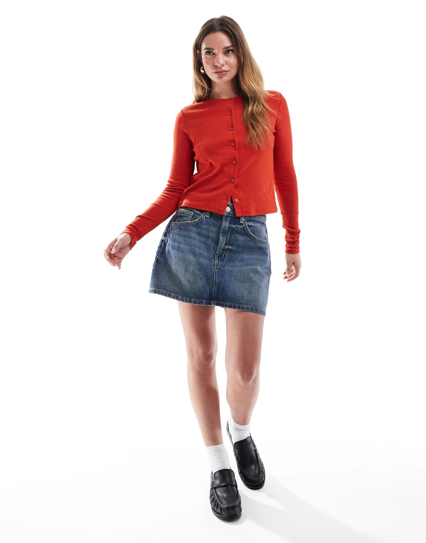 Cotton On button up jersey cardigan in red pointelle