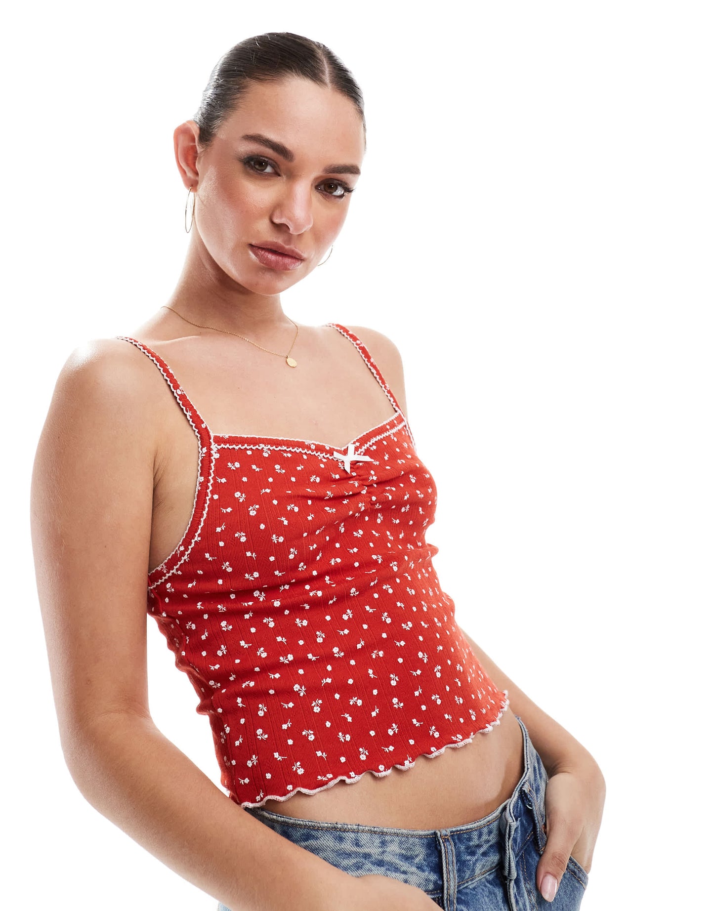 Cotton On pointelle cami vest crop top in red