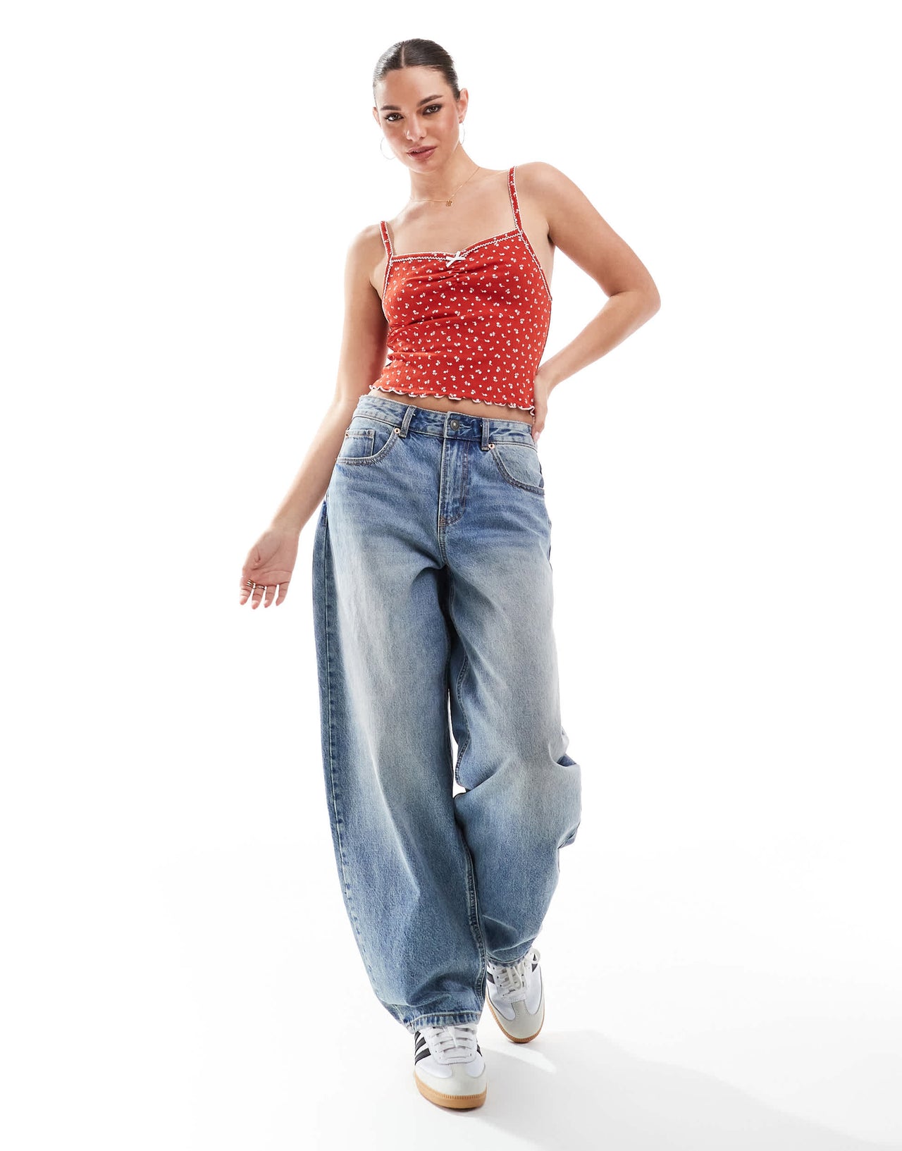 Cotton On pointelle cami vest crop top in red