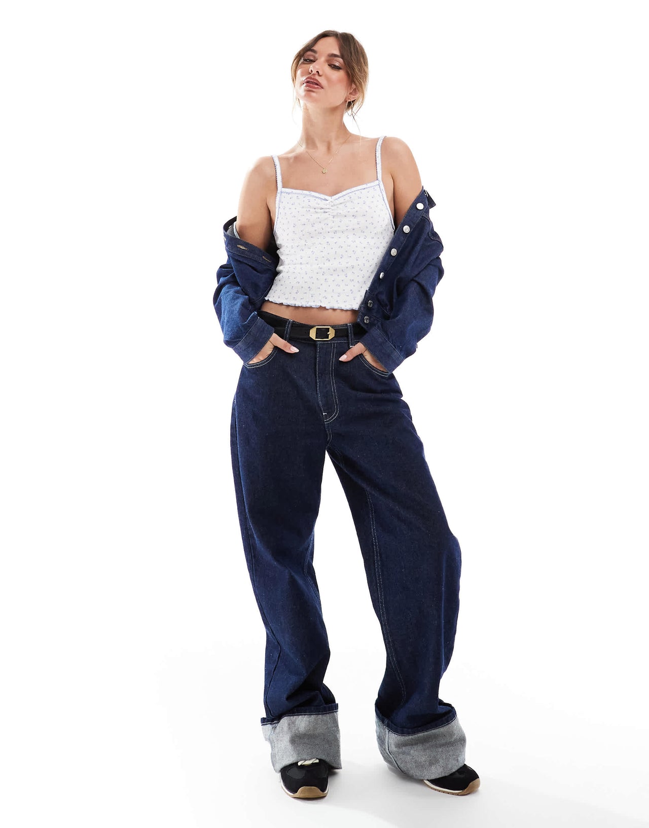 Cotton On pointelle cami vest crop top in blue