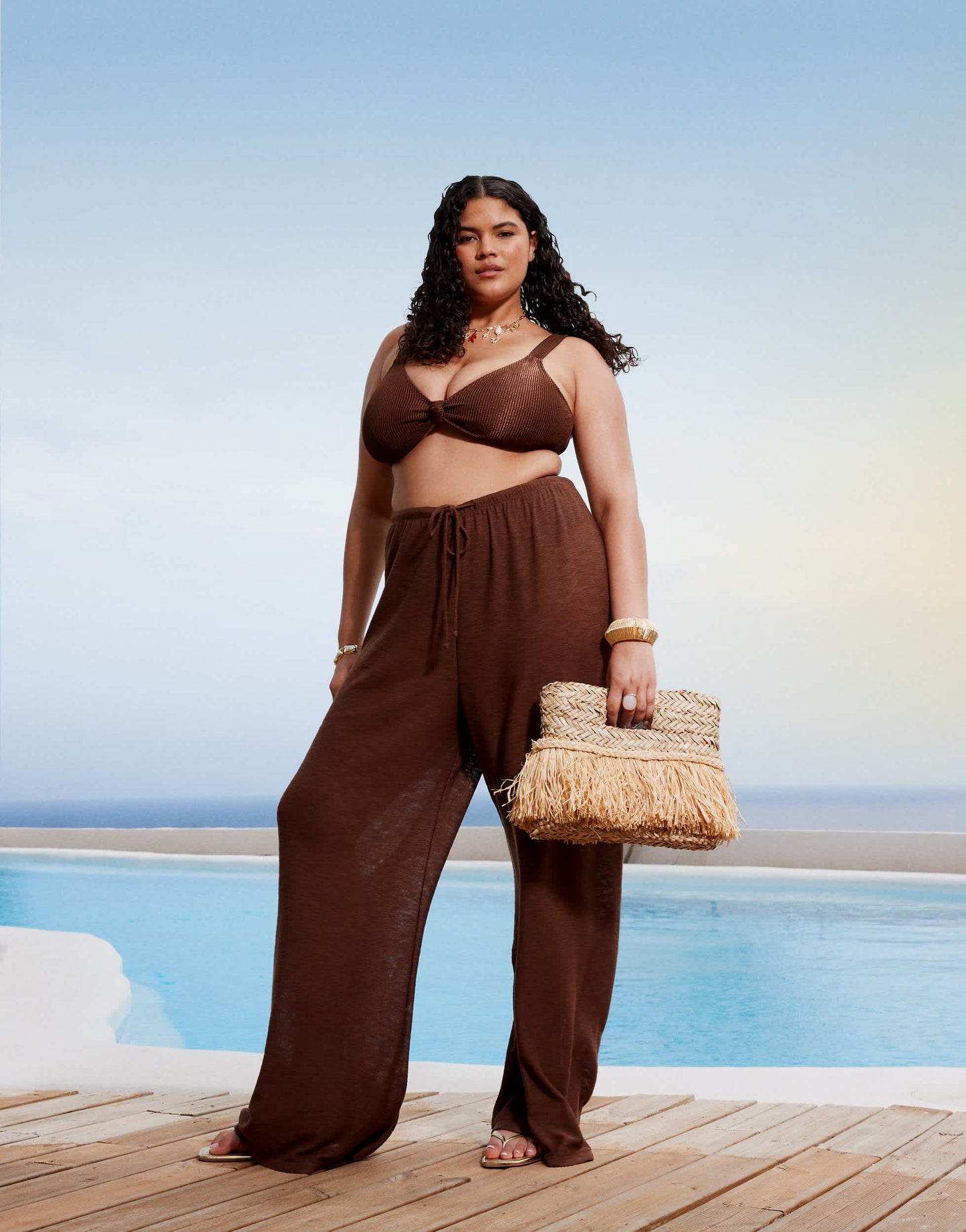 South Beach Curve  knit beach trouser in brown