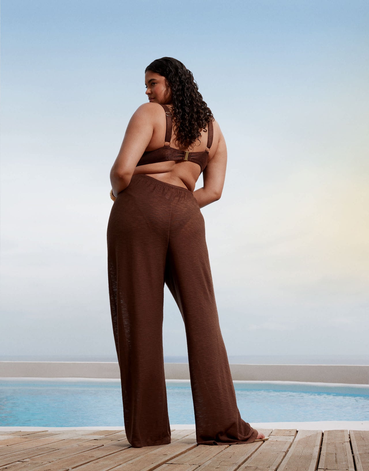 South Beach Curve  knit beach trouser in brown