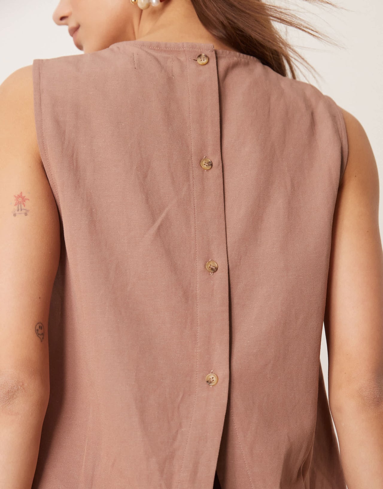 ASOS DESIGN linen blend shell top with with tassel hem  co-ord in mocha