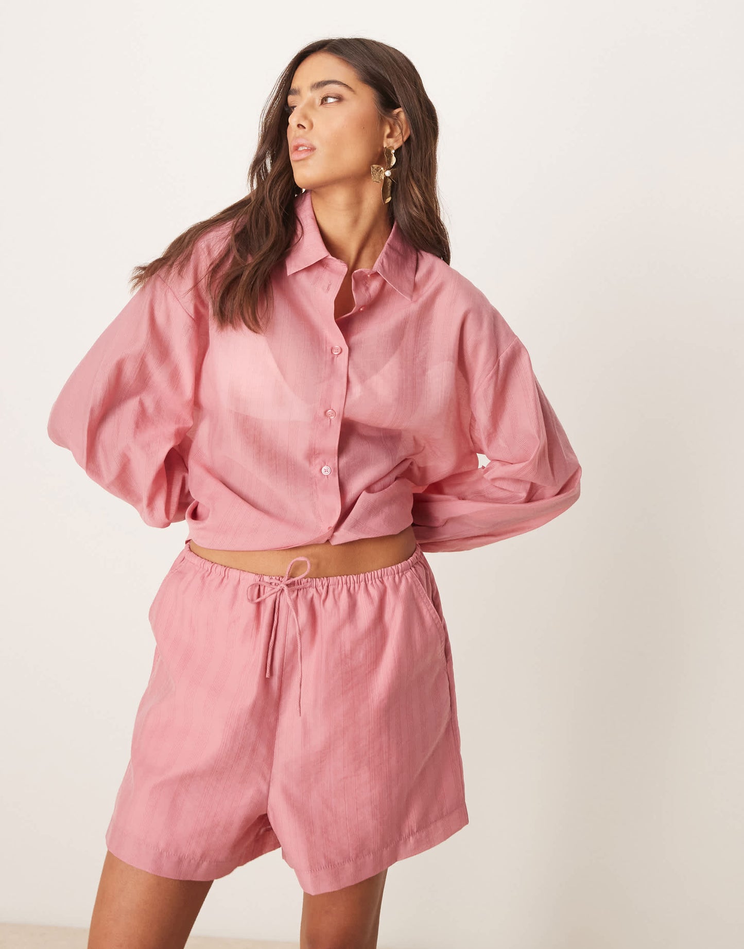ASOS DESIGN organza tie waist shorts co-ord in light pink