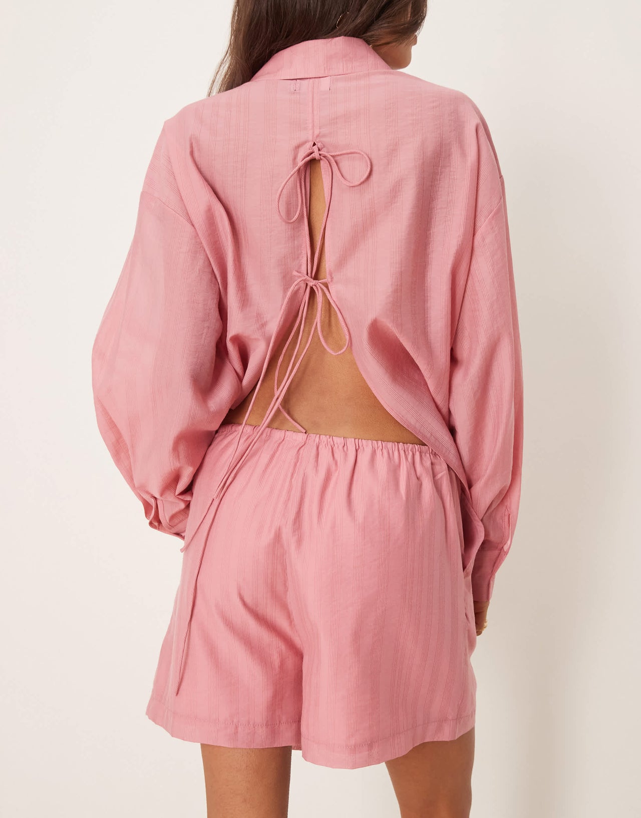 ASOS DESIGN organza tie waist shorts co-ord in light pink