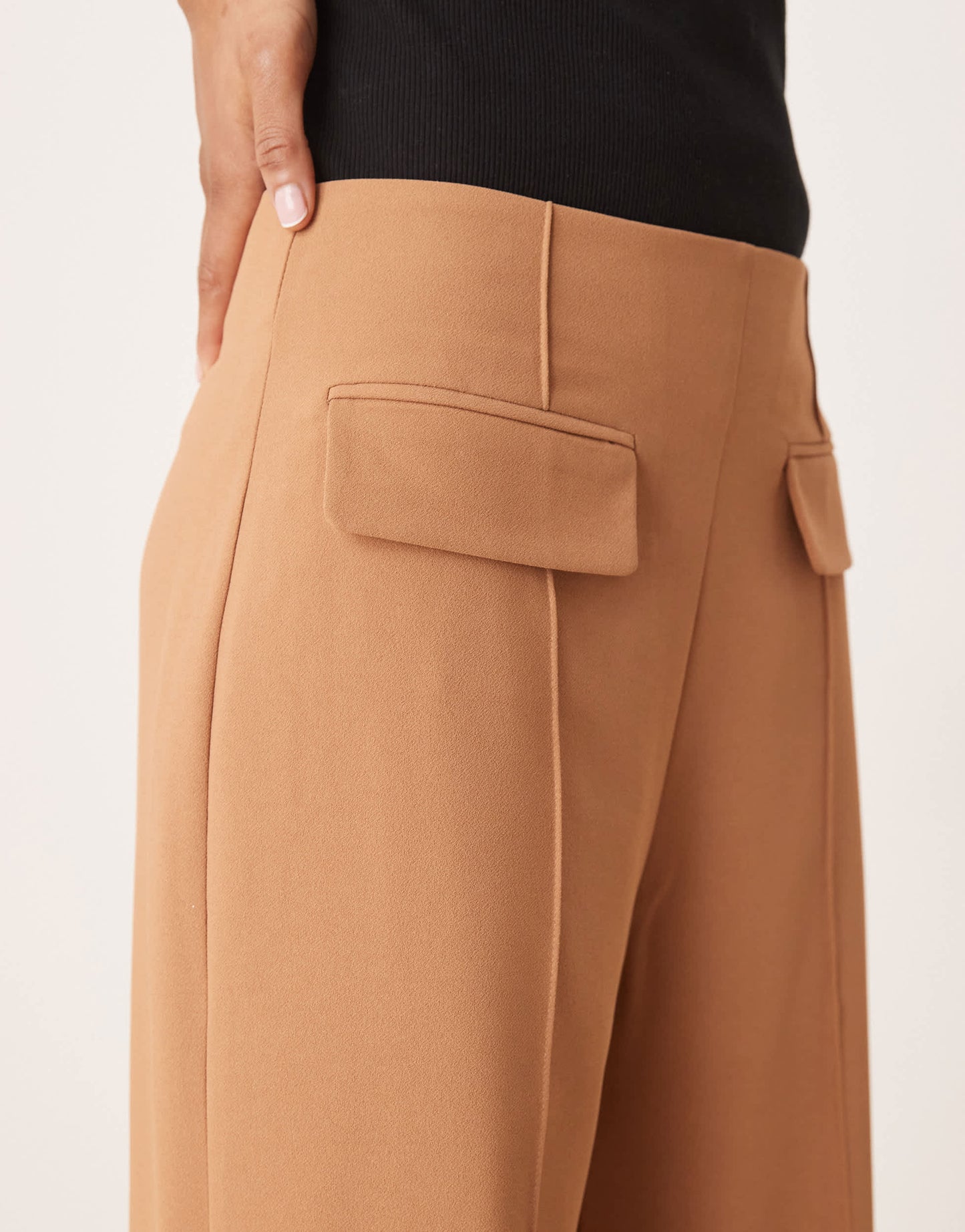 ASOS DESIGN Tall tailored double pocket seam detail trousers in camel