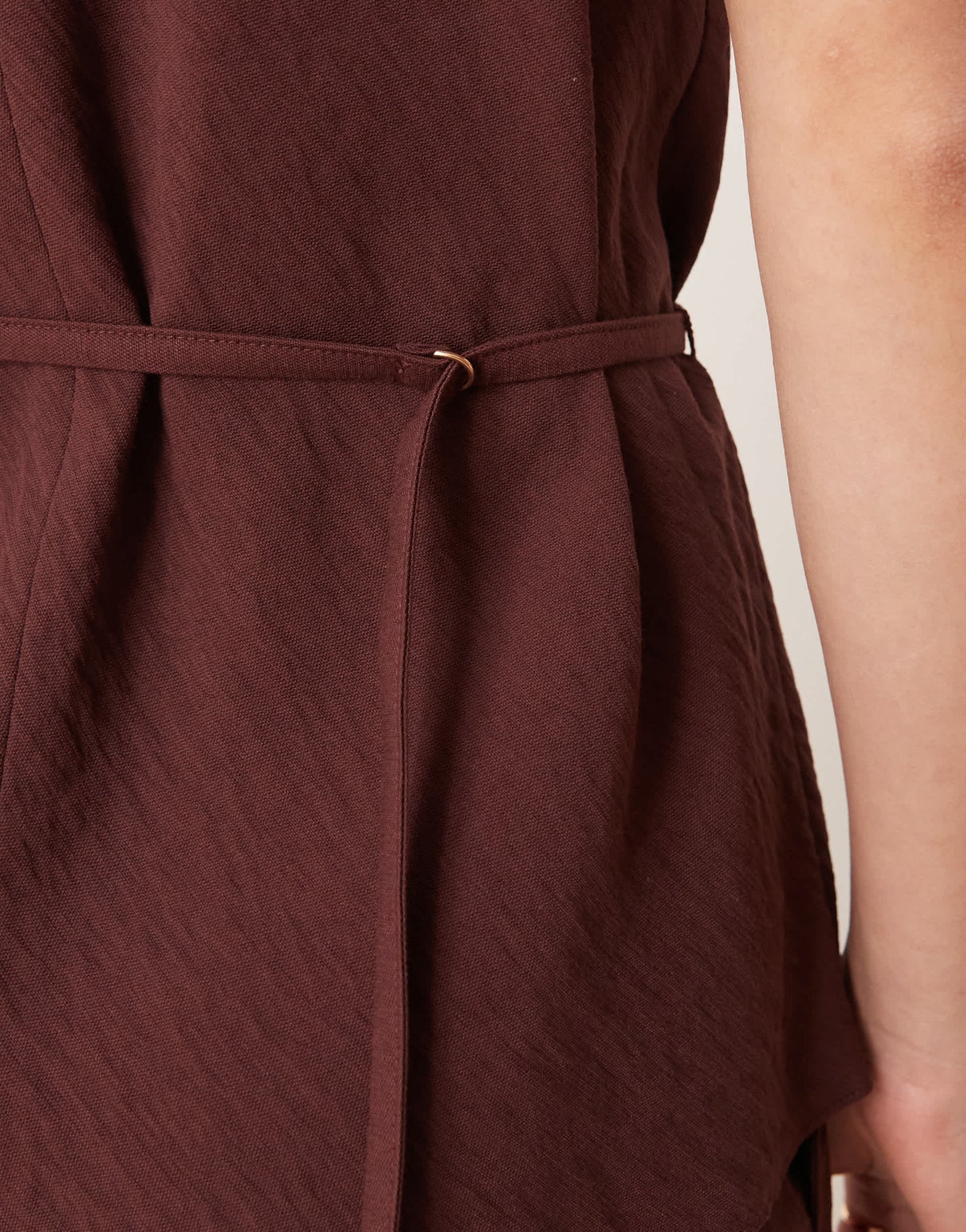 ASOS DESIGN tailored draped top with skinny belt co-ord in chocolate
