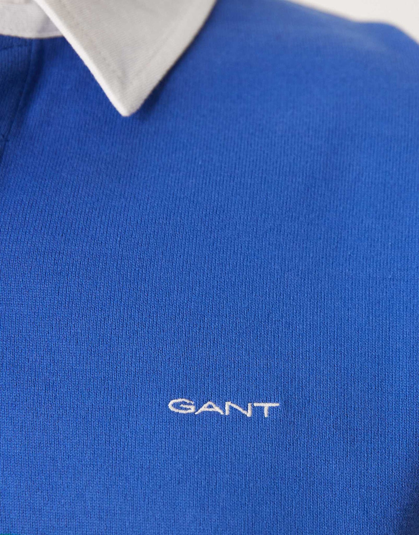 GANT logo chest stripe stripe heavyweight rugby polo in mid blue