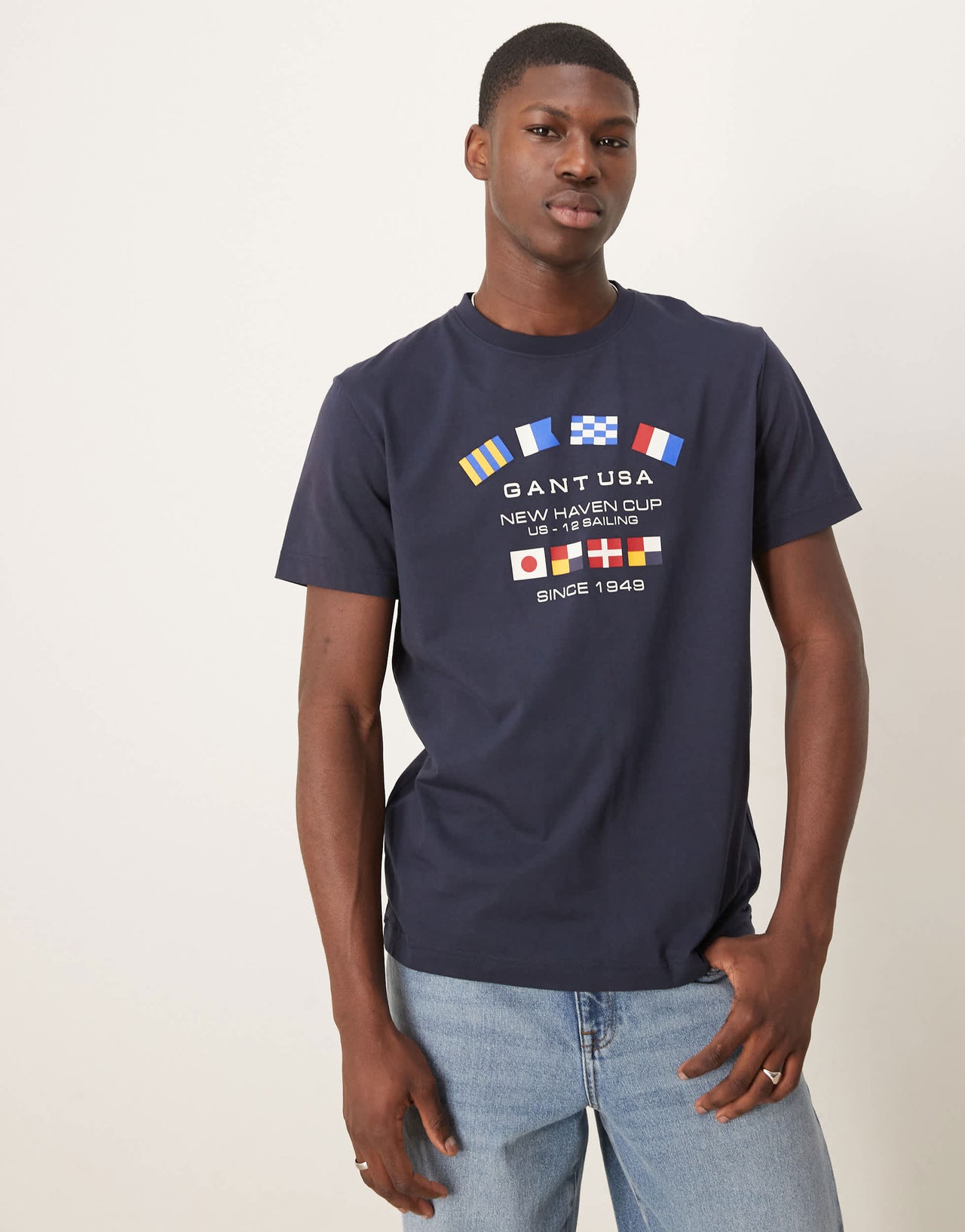 GANT USA flag logo print t-shirt in navy