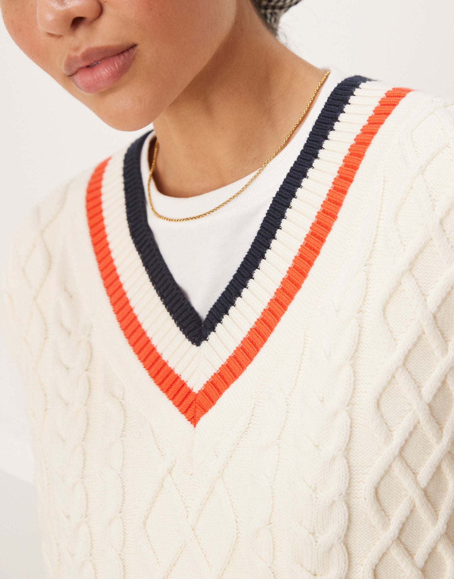 GANT cable knit v-neck contrast sweater vest in cream