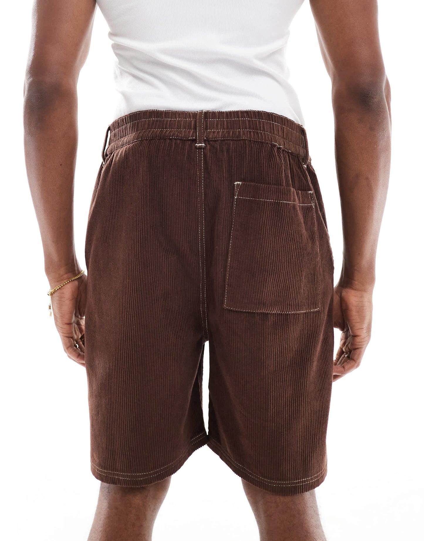 Native Youth corduroy short with contrast stitch in brown