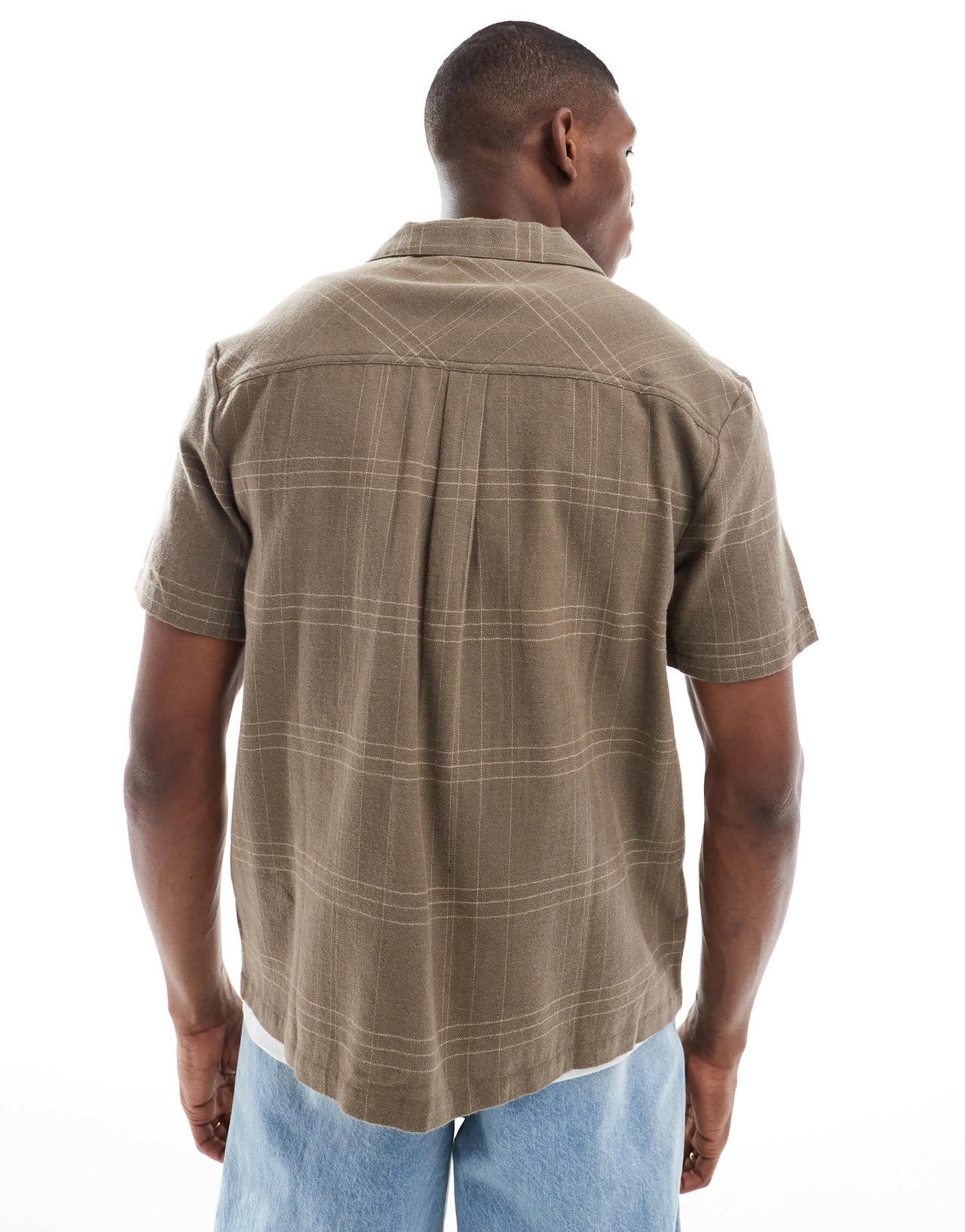 Native Youth regular revere collar burshed check shirt in brown