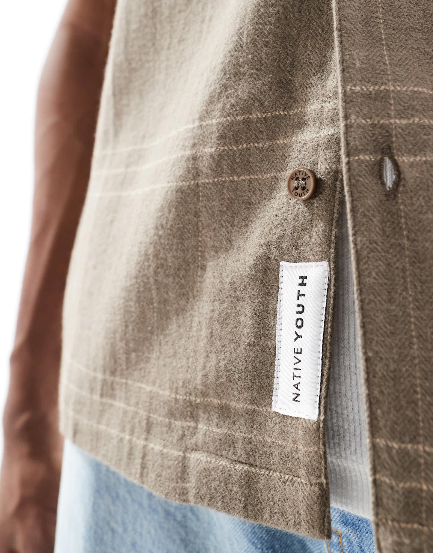 Native Youth regular revere collar burshed check shirt in brown