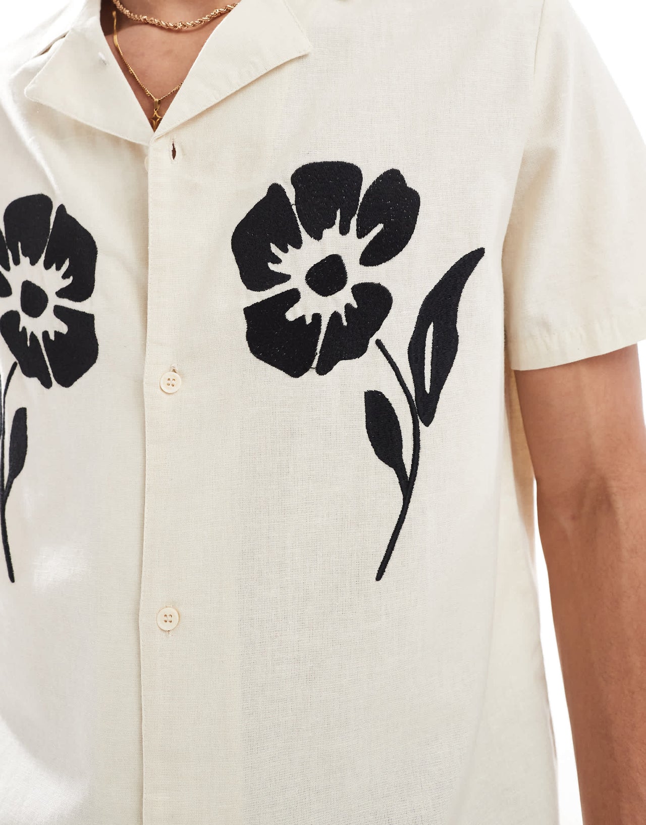 Native Youth revere collar embroidered shirt in natural