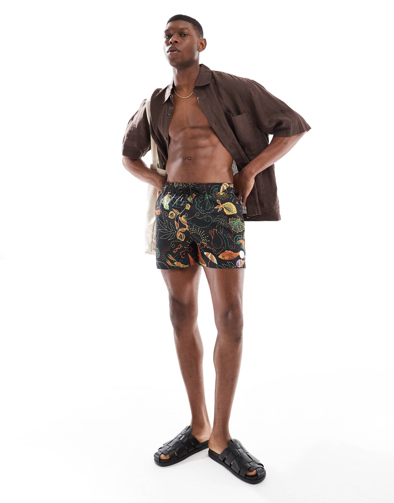 Native Youth all over stitch print swimshorts in black