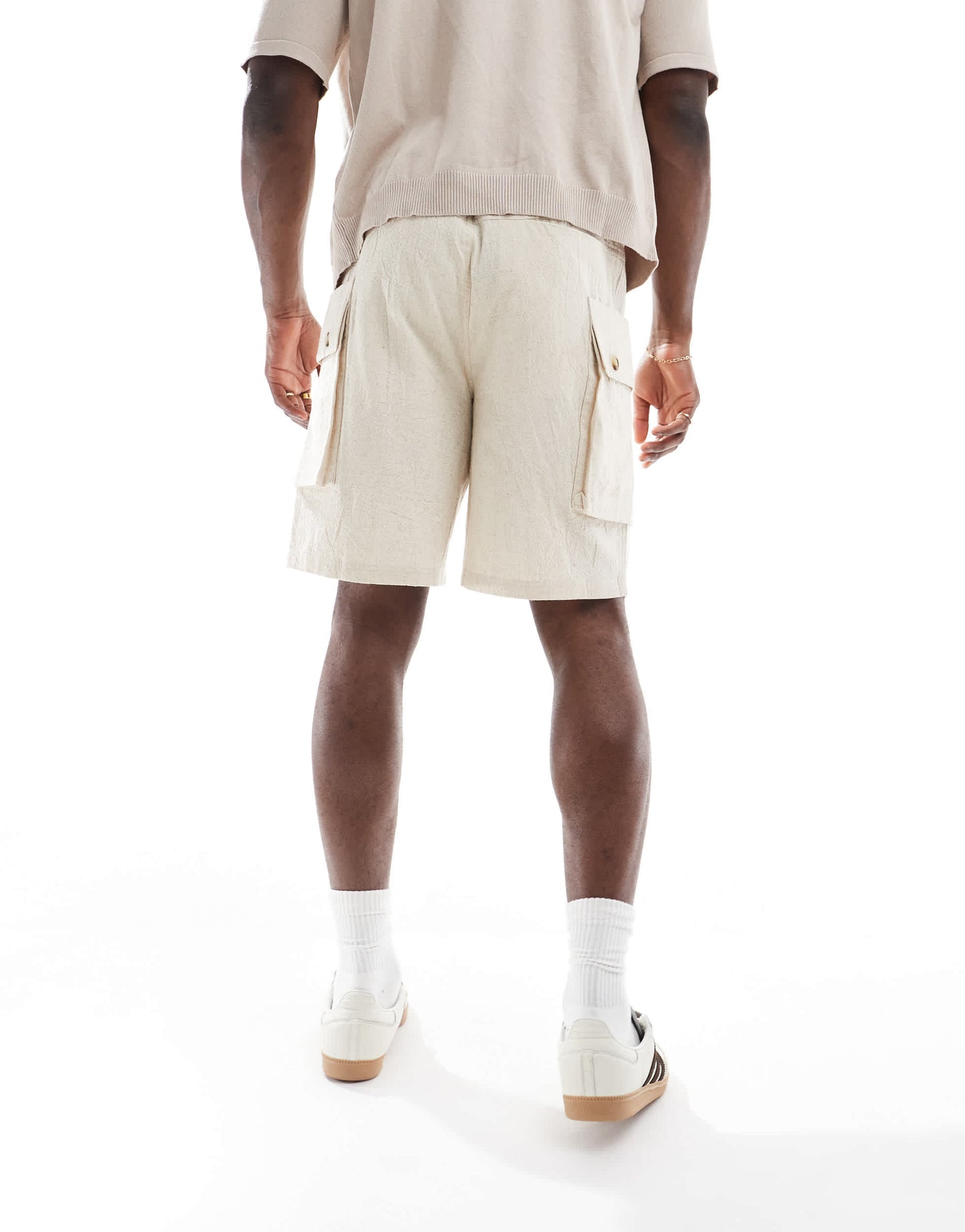 Native Youth oversized cargo linen shorts in cream
