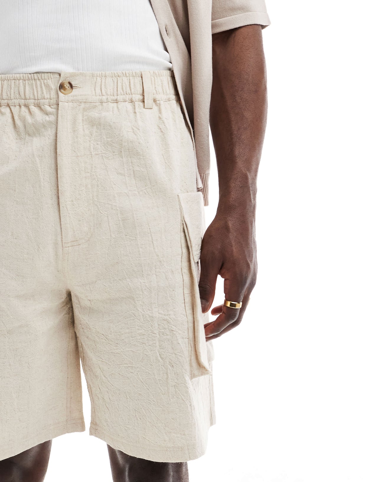 Native Youth oversized cargo linen shorts in cream