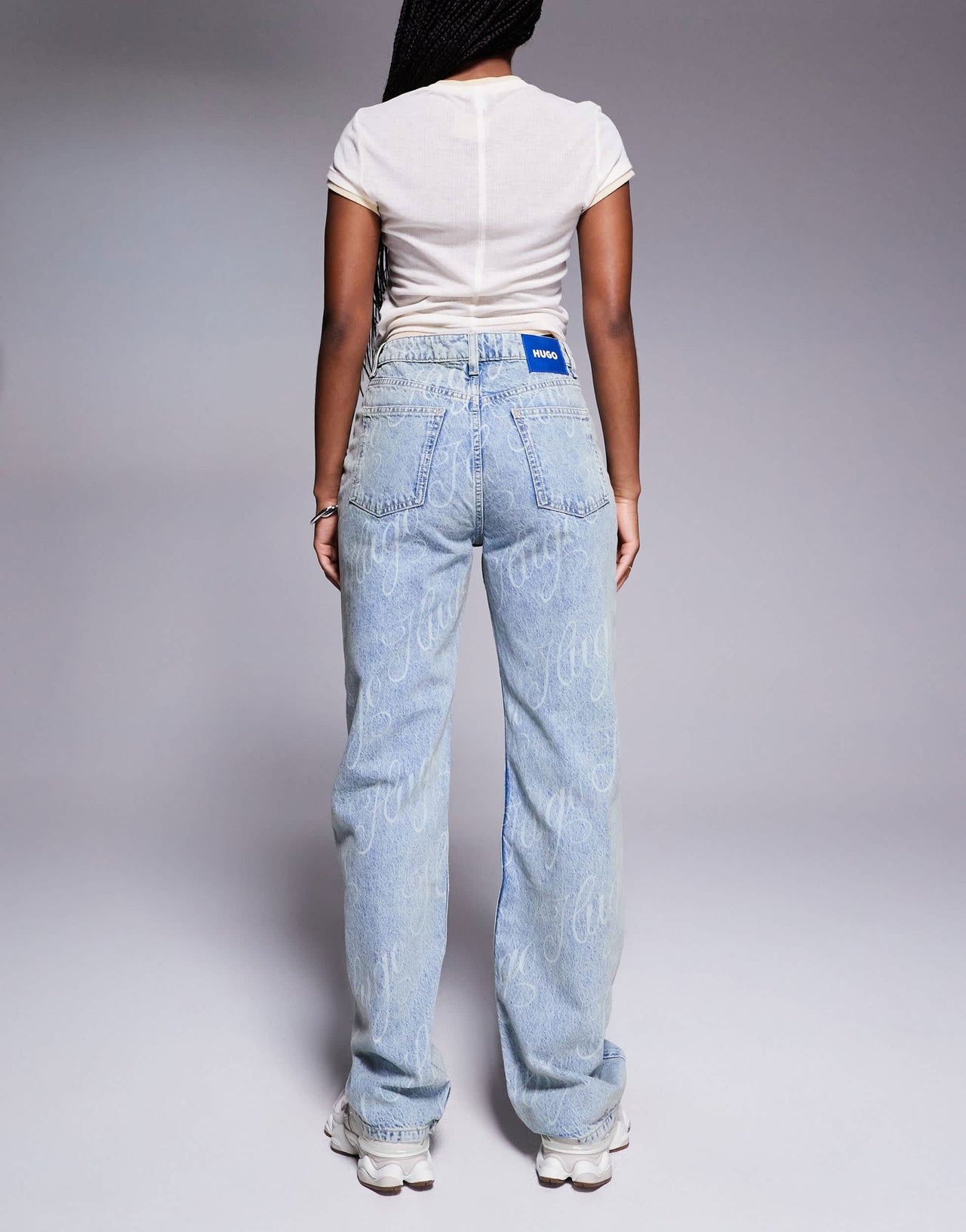 Hugo Blue logo printed straight fit jeans in blue