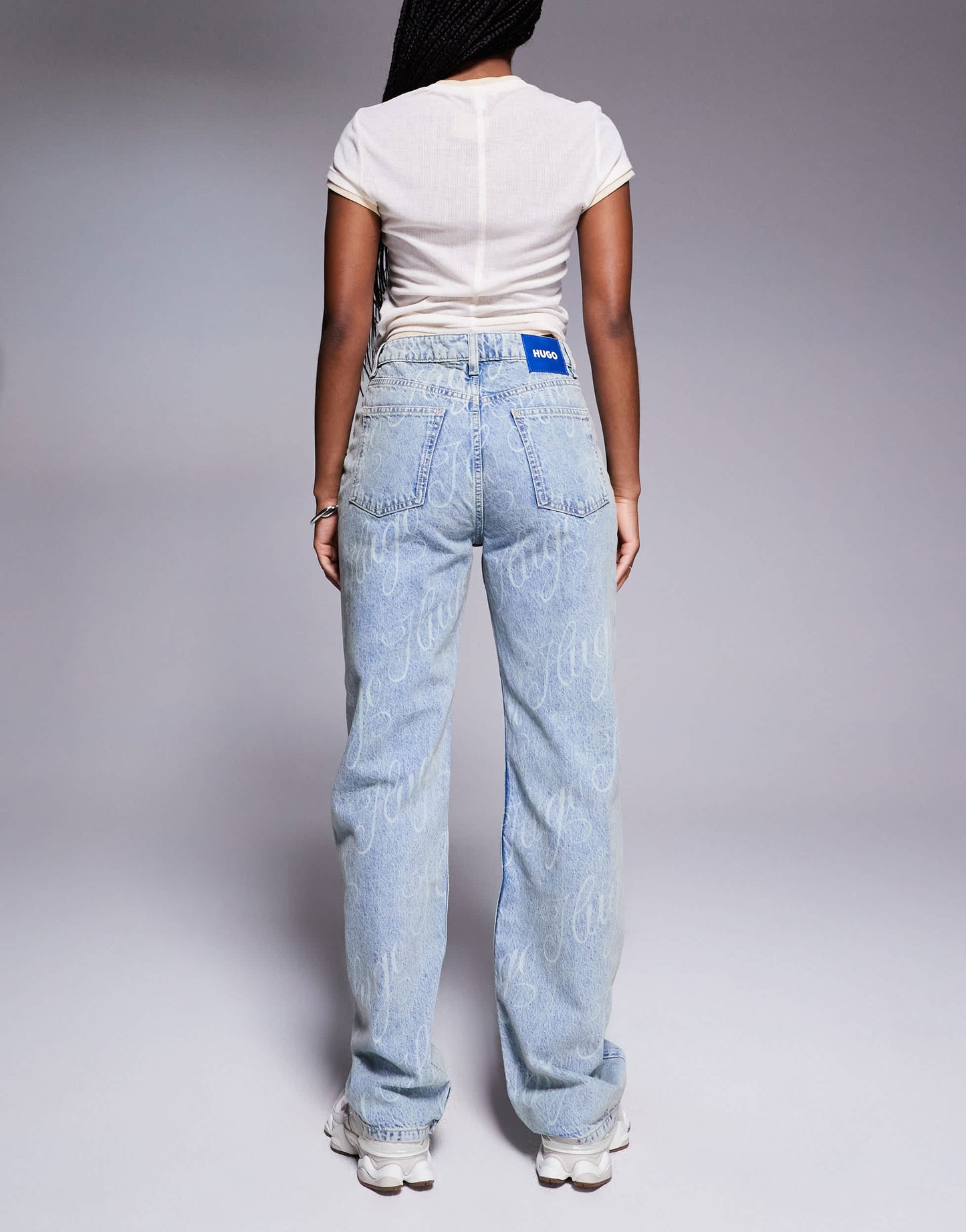 Hugo Blue logo printed straight fit jeans in blue