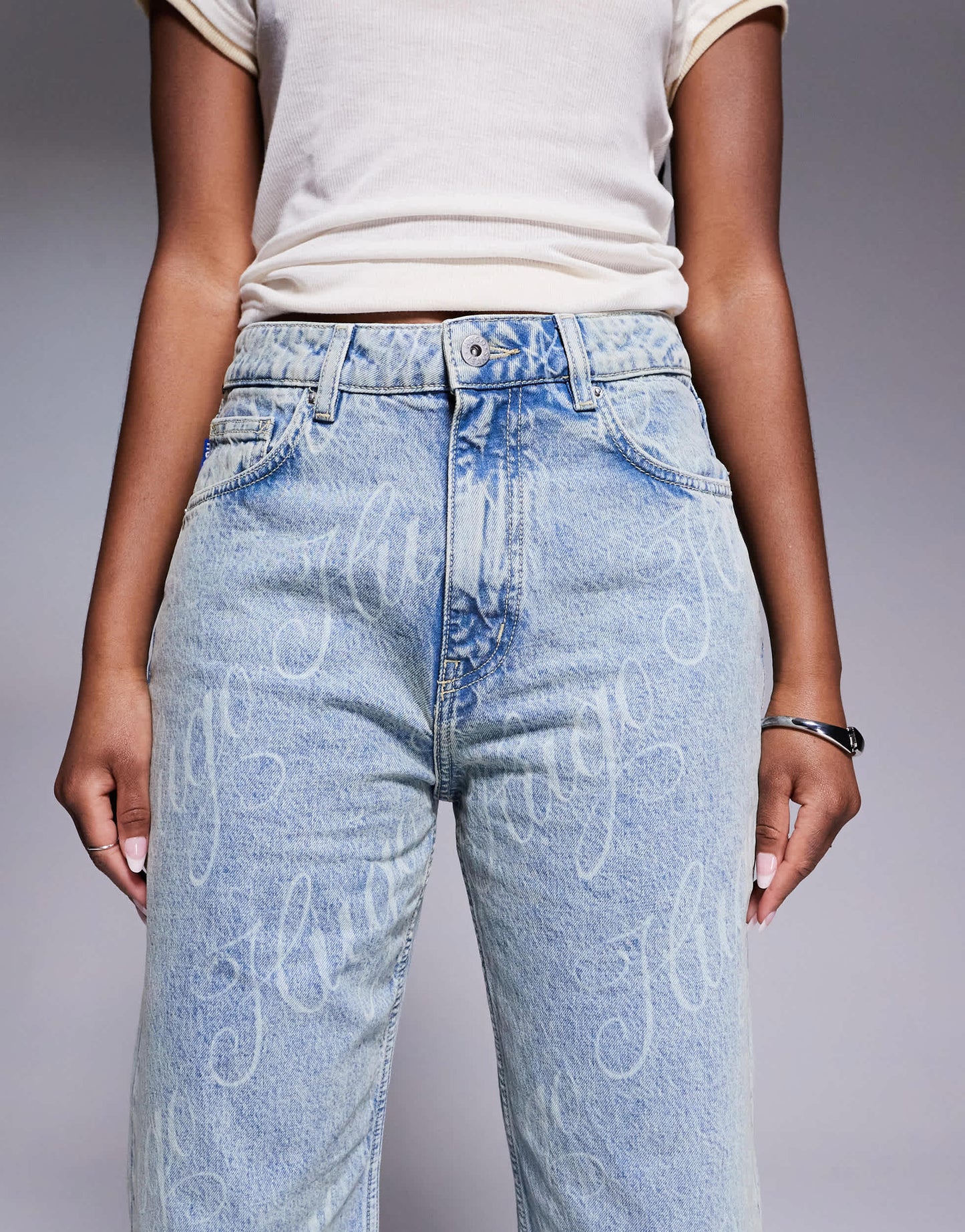 Hugo Blue logo printed straight fit jeans in blue