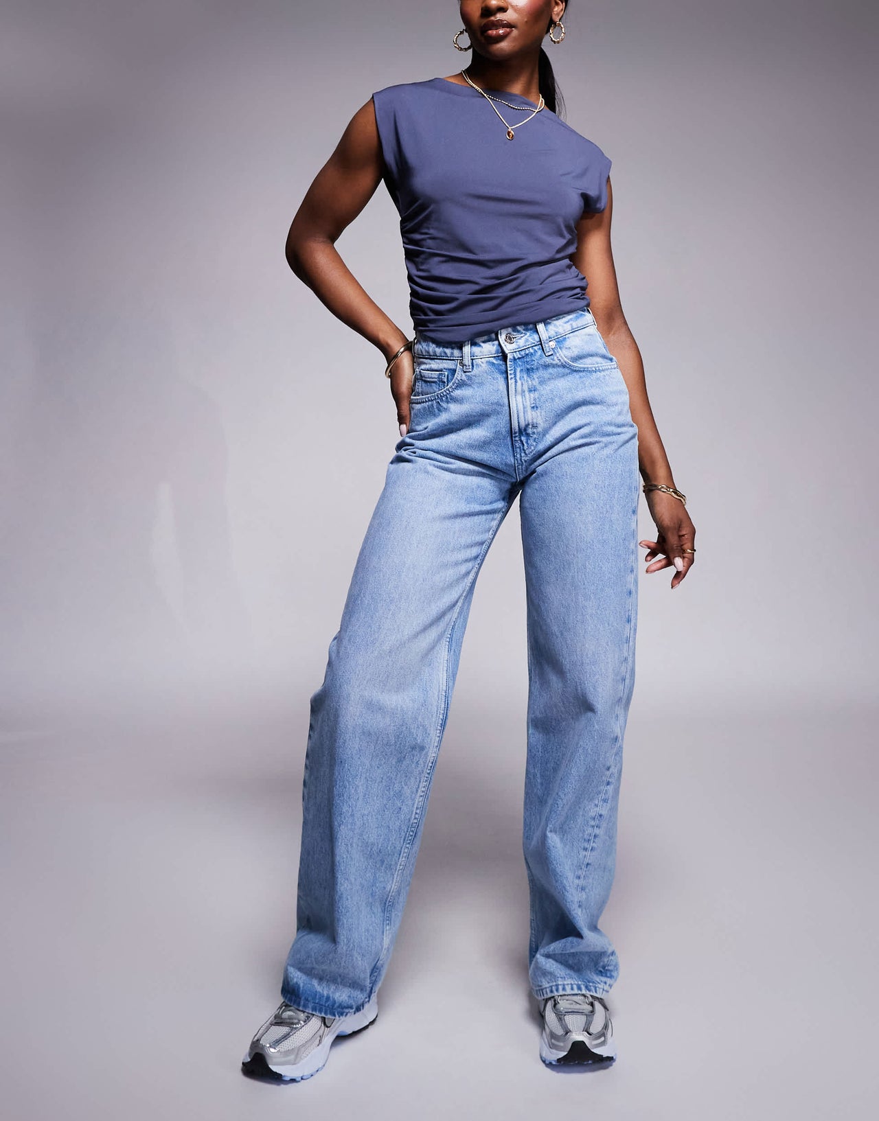 Hugo Red straight fit front seeam jeans in acid wash blue