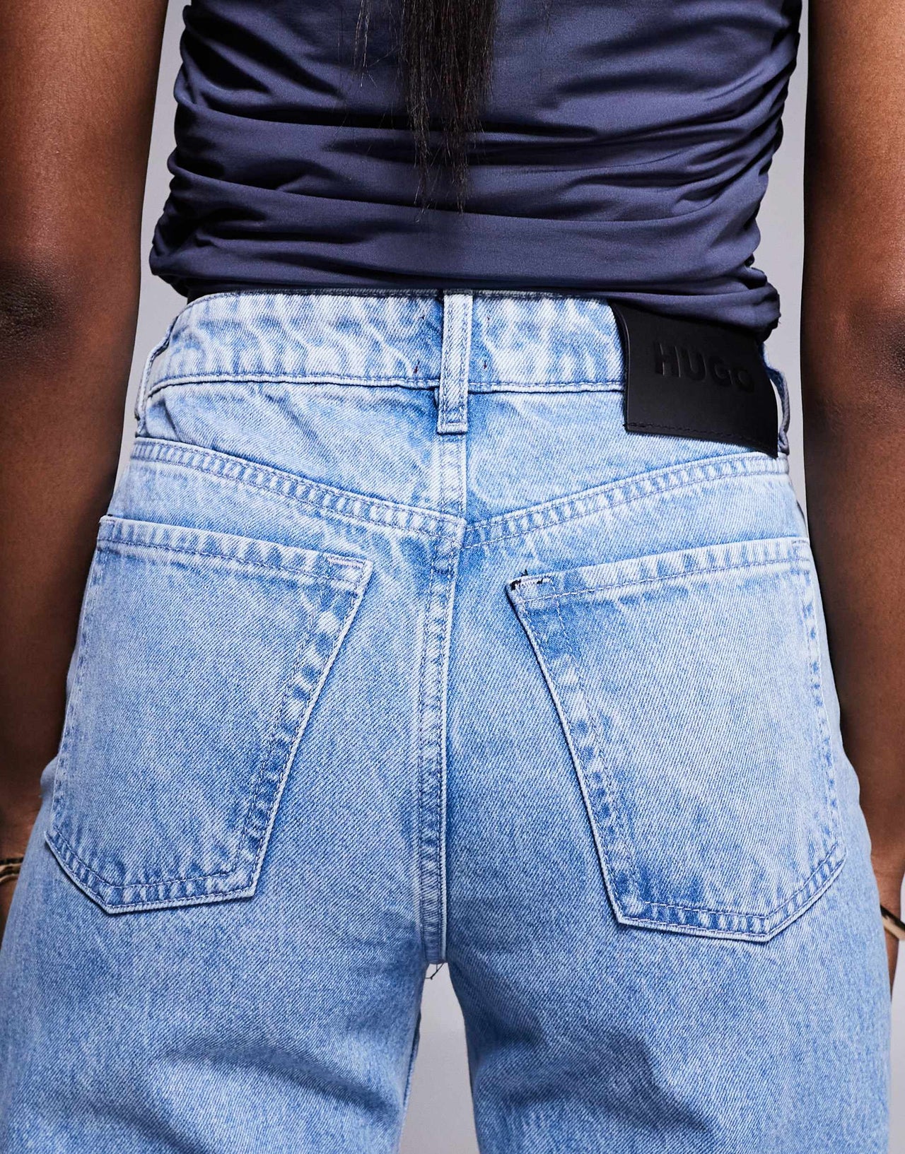 Hugo Red straight fit front seeam jeans in acid wash blue