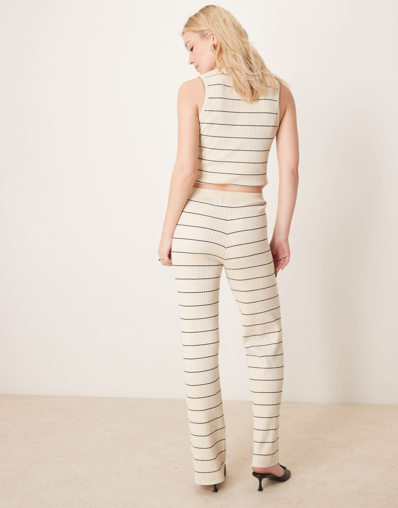 Pretty Lavish stripe knit trouser co-ord in cream & black