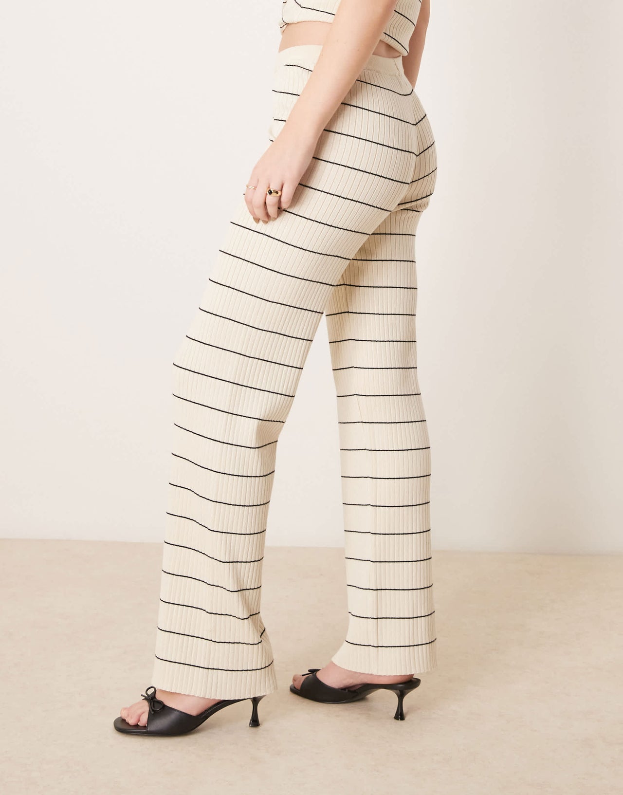 Pretty Lavish stripe knit trouser co-ord in cream & black