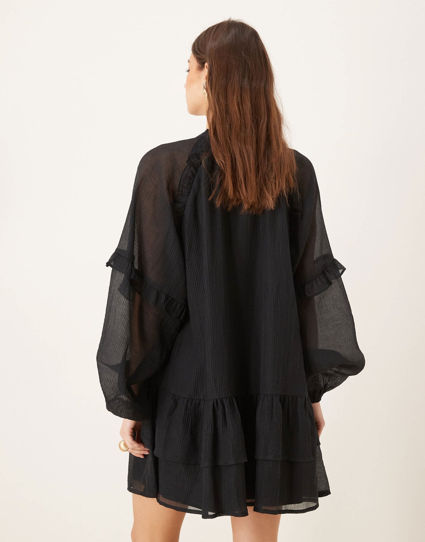 Pretty Lavish long sleeve ruffle mini dress in black