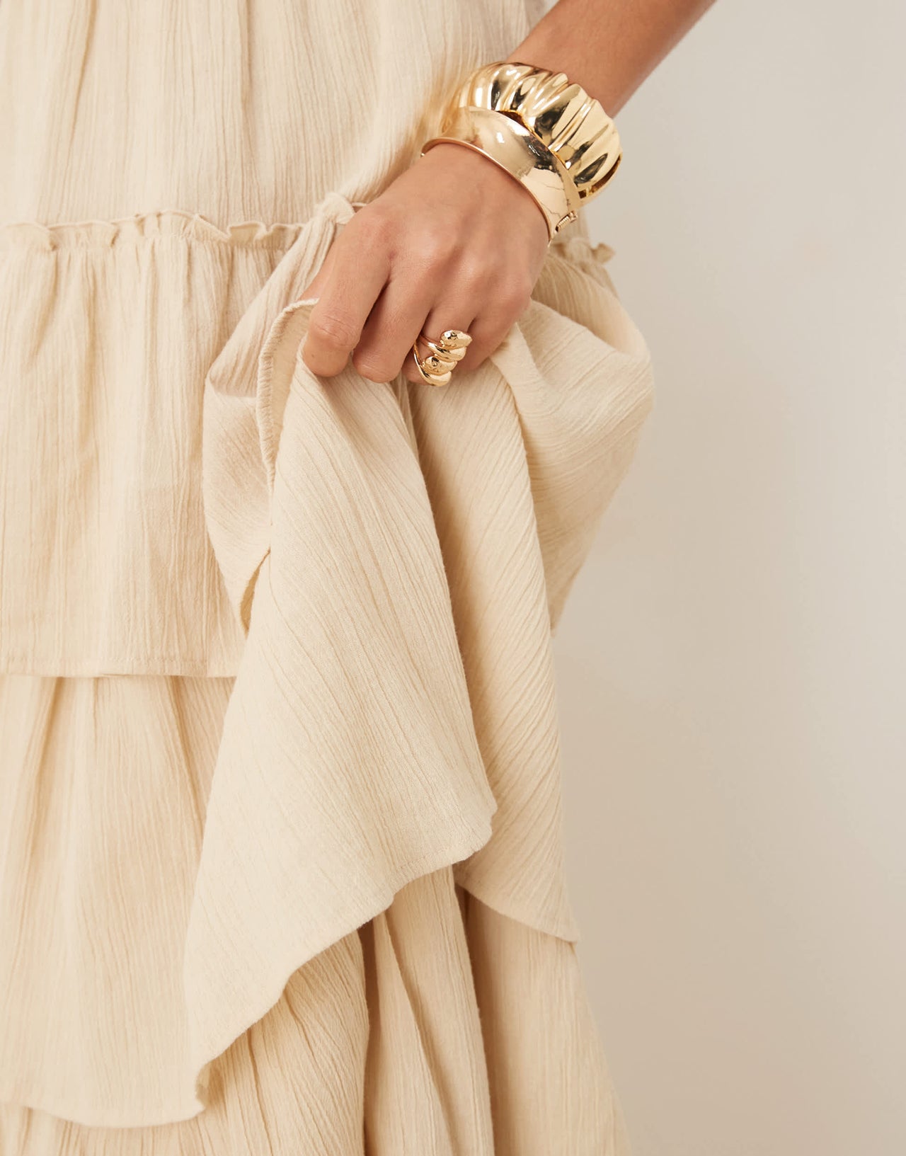 Pretty Lavish shirred ruffle maxi dress in sand