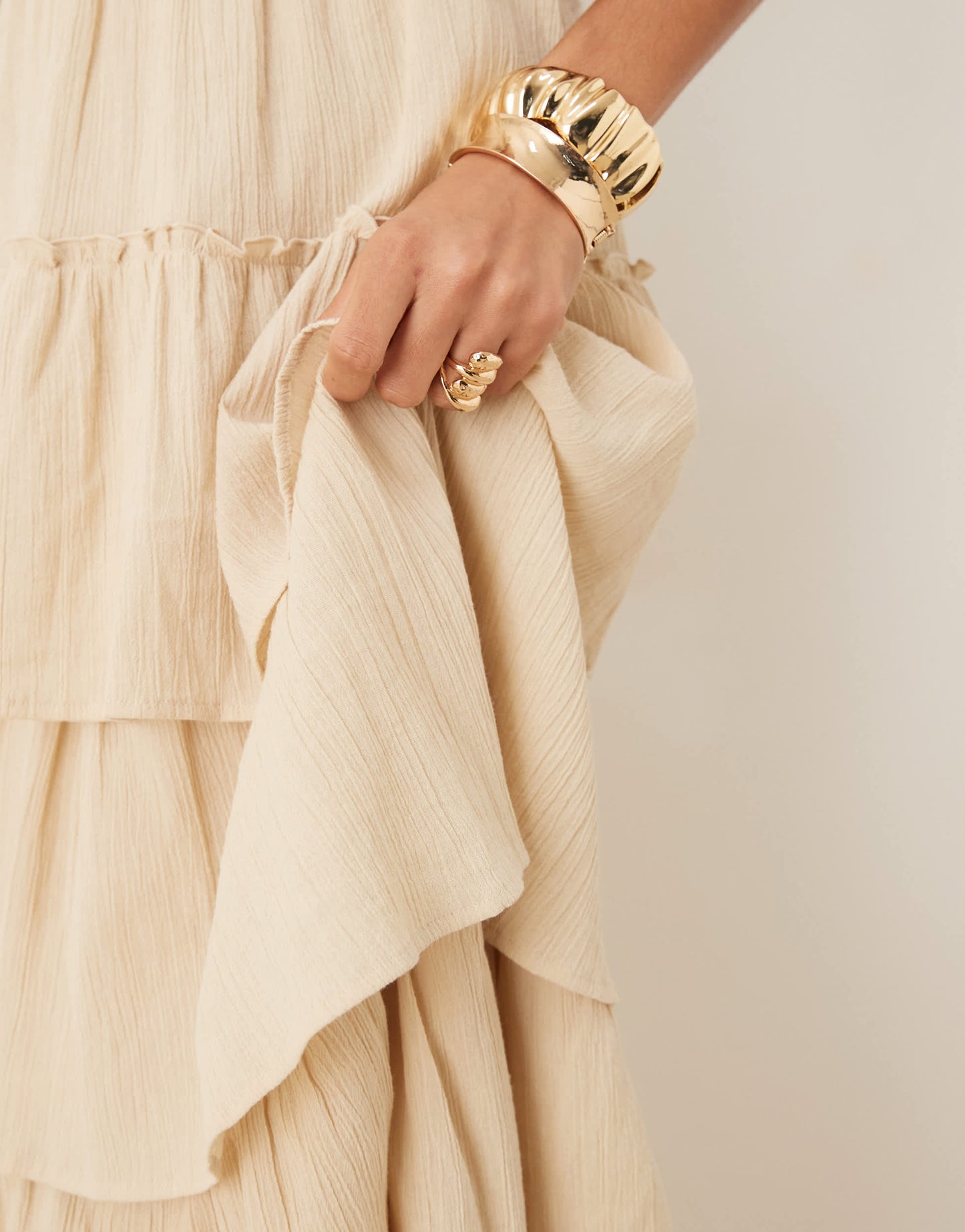 Pretty Lavish shirred ruffle maxi dress in sand