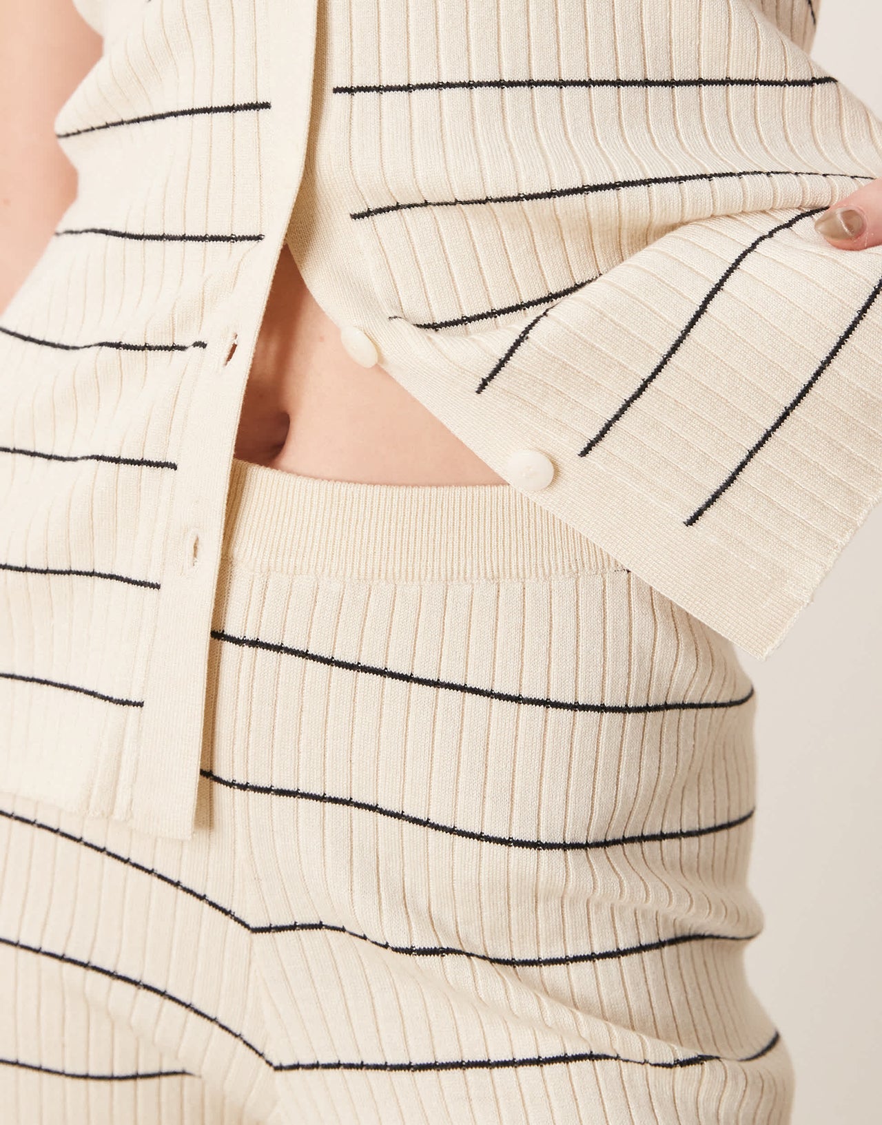 Pretty Lavish stripe knit waistcoat co-ord in cream & black