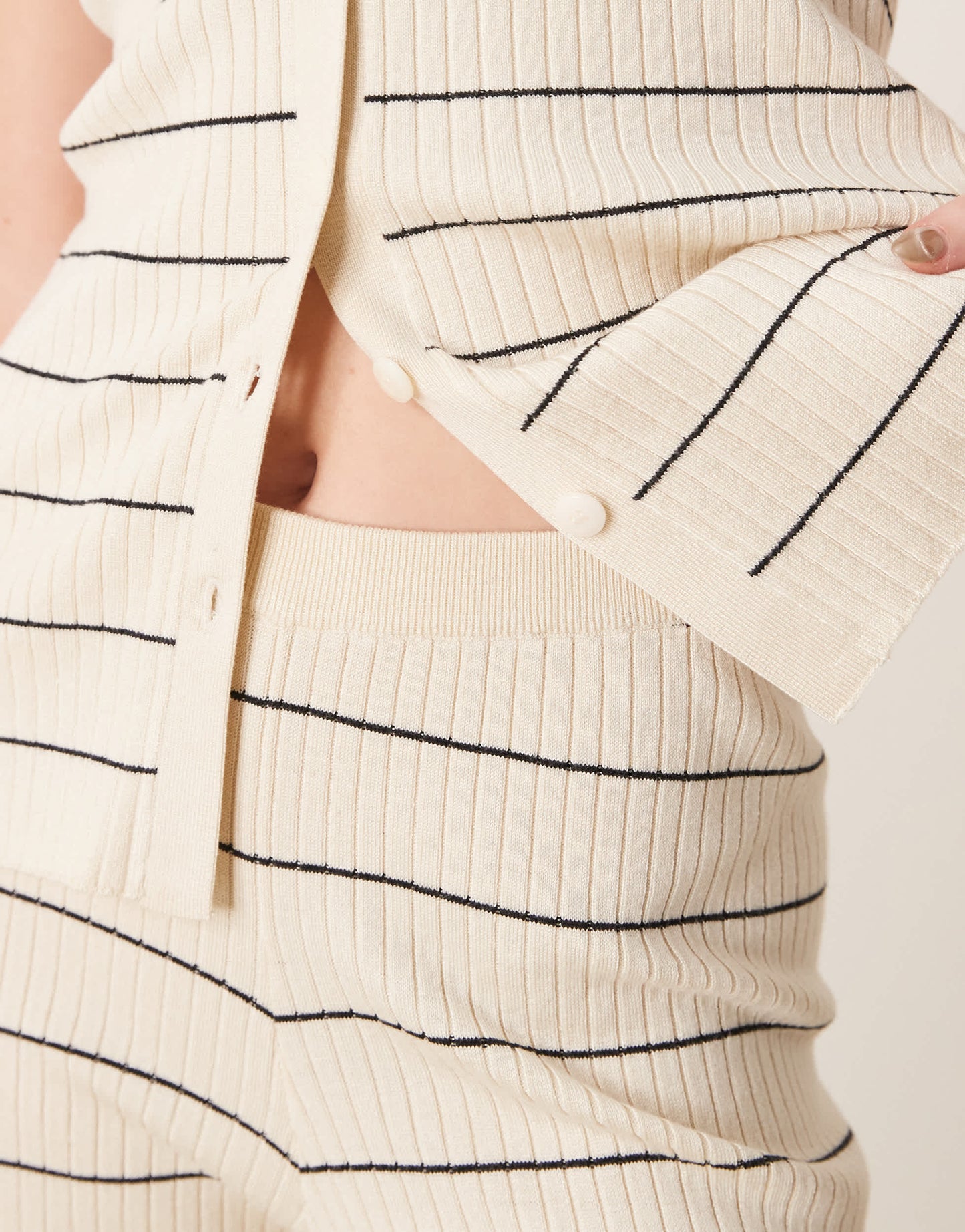 Pretty Lavish stripe knit waistcoat co-ord in cream & black
