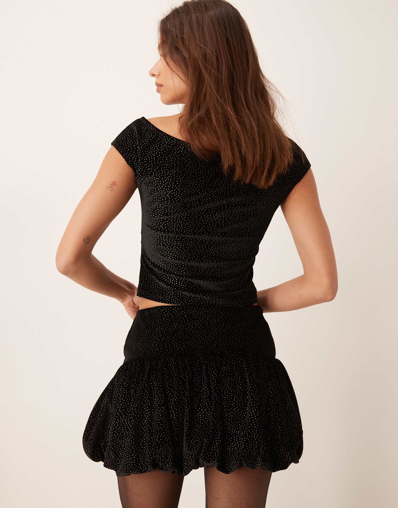 Miss Selfridge velvet gold dot bubble hem mini skirt