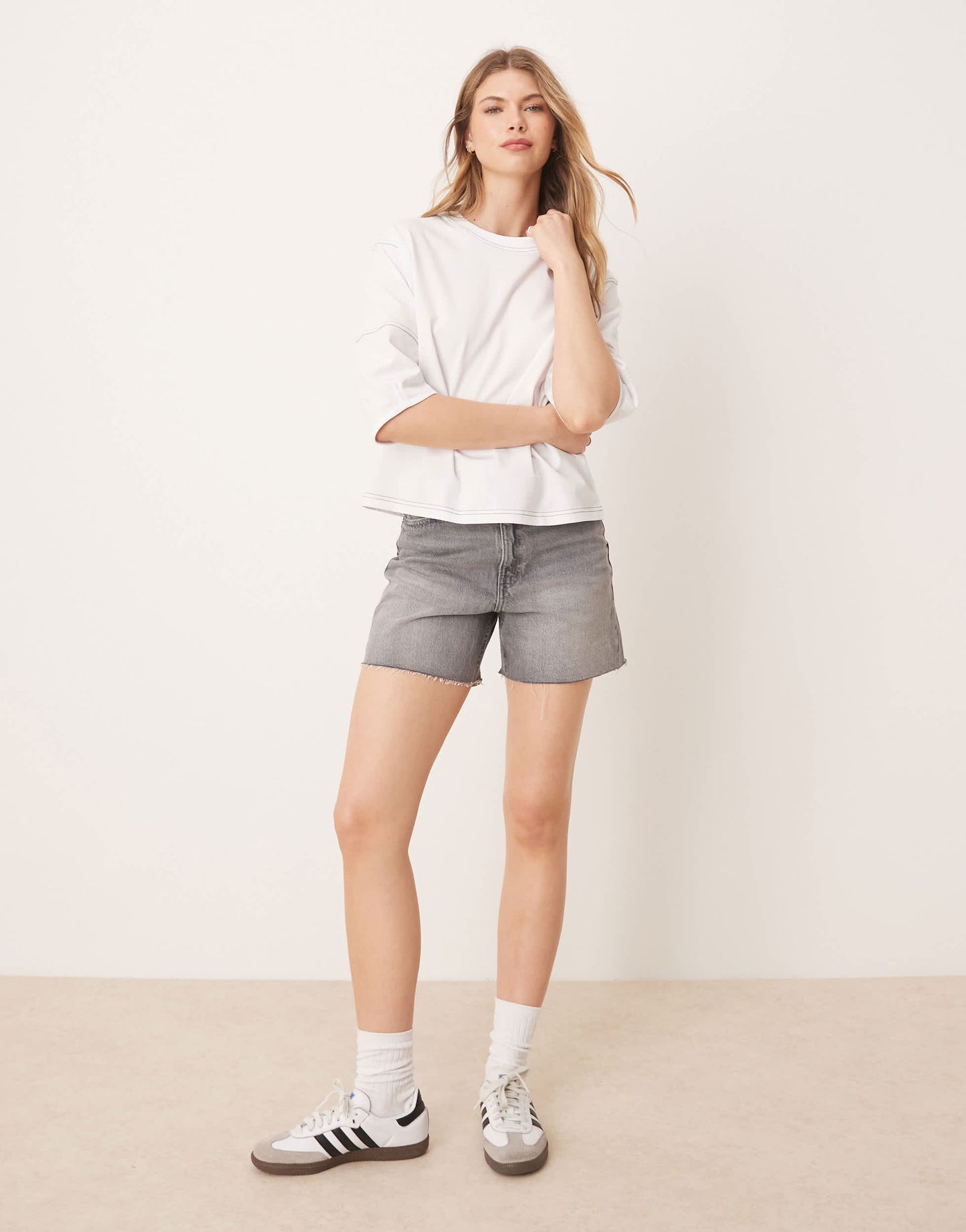 ASOS DESIGN boxy crop t-shirt with contrast stitch in white