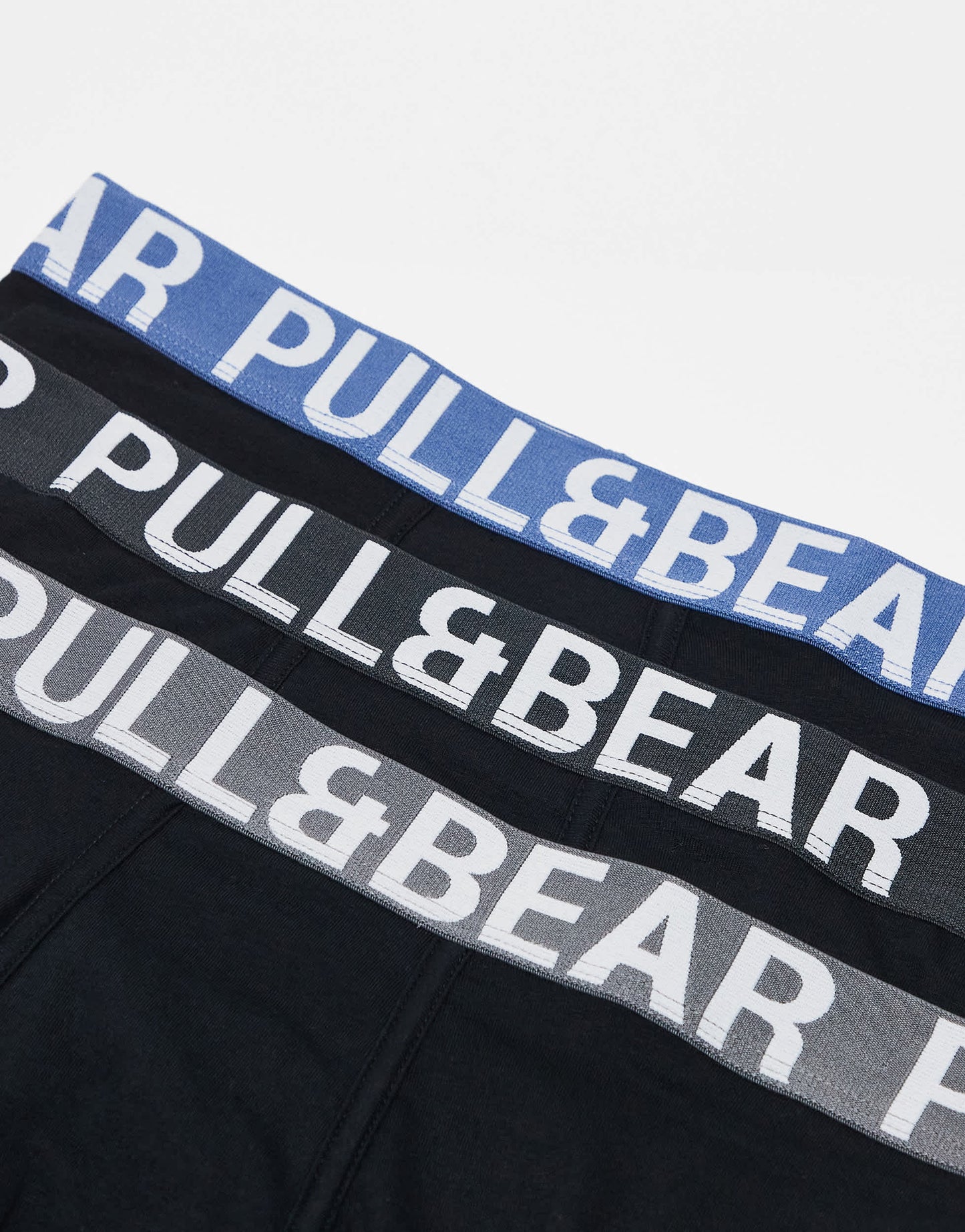 Pull&Bear 3 pack boxers with contrast coloured waistband in black, blue and grey